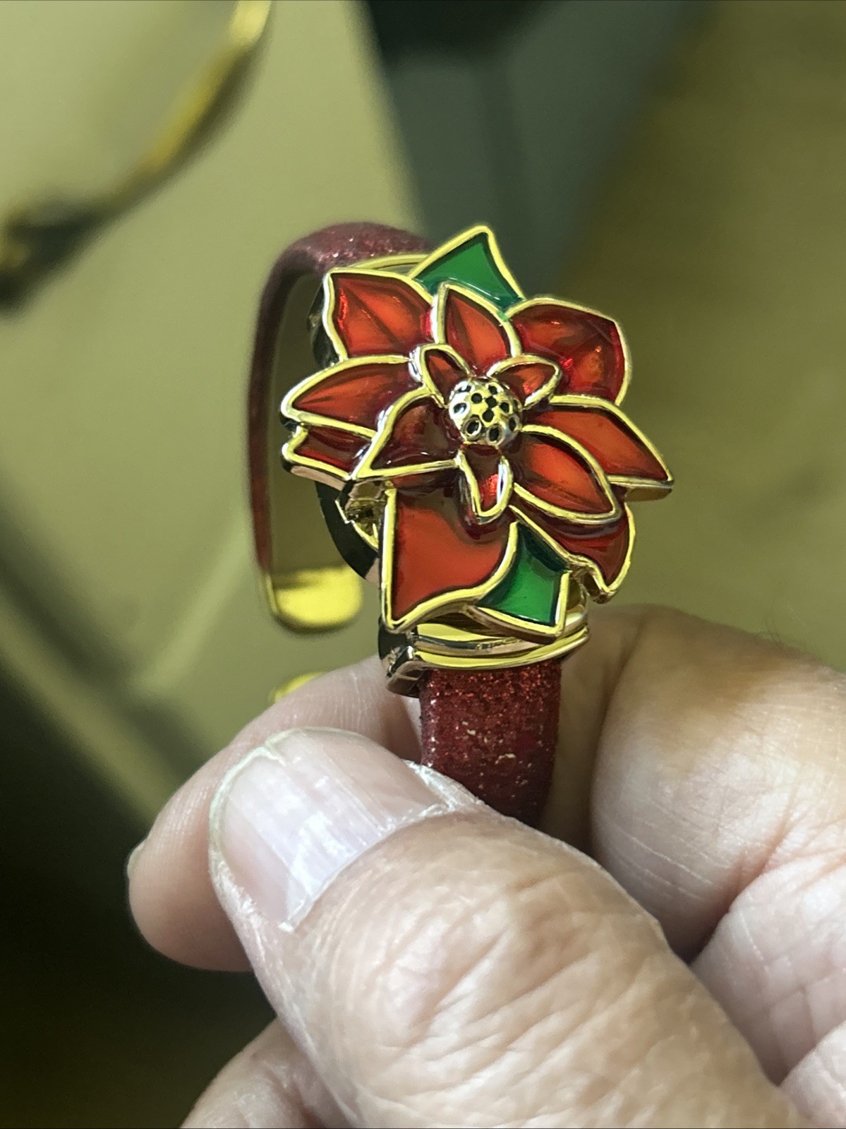 Poinsettia Hidden Watch NEW BATTERY