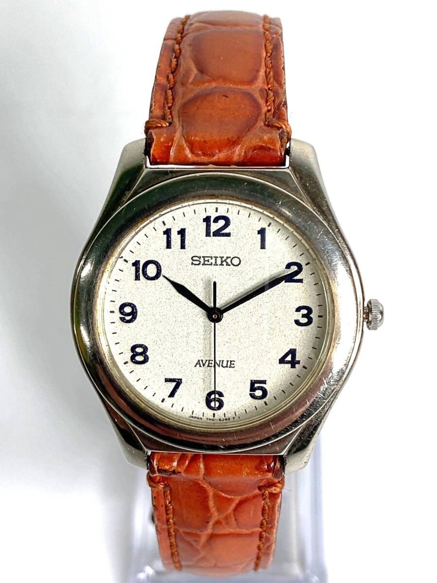 SEIKO AVENUE 7N01-6G60 Quartz Brown Leather Belt Men’s Wristwatch Japan Rank B