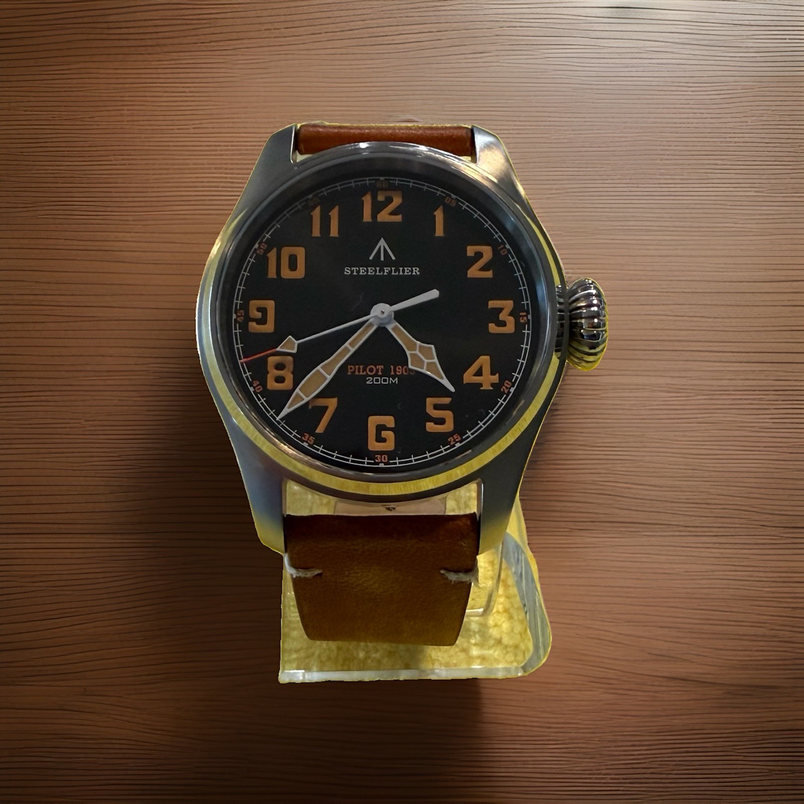 Steelflier Pilot 1903 Retro Aviation-Matte Black & Tan-VH31 Sweep Quartz-CUSTOM