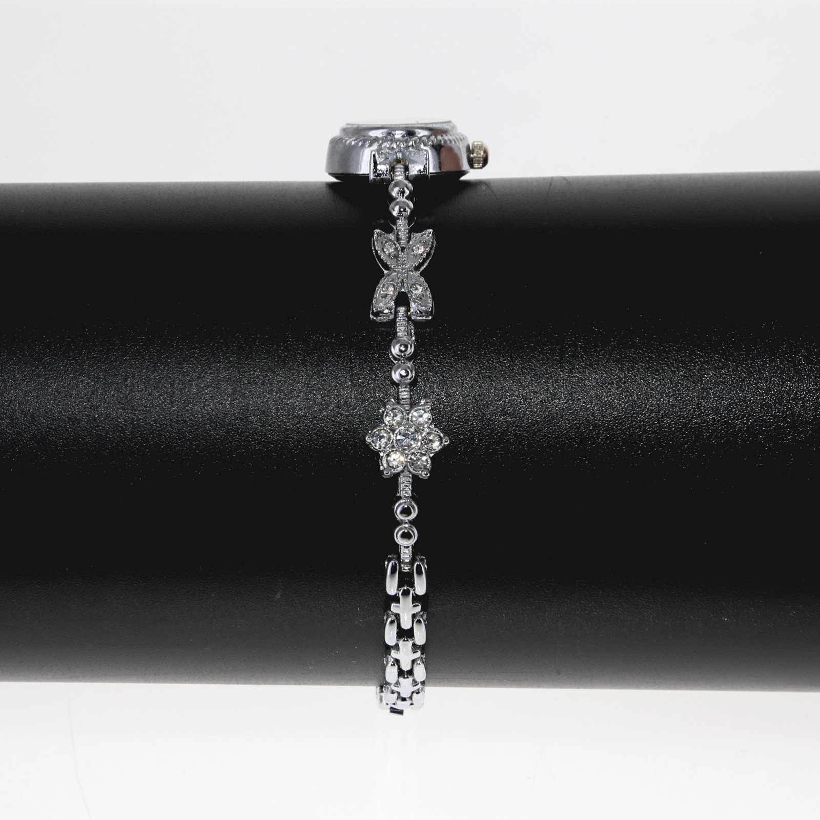 Silver Rhinestone Crystal Bracelet Watch 18mm x 20.2mm Purple Metal Dial