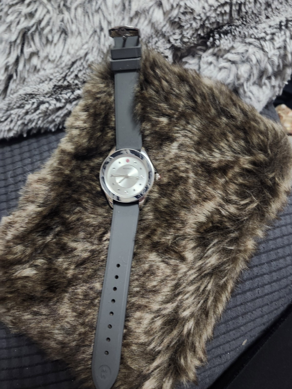 MICHELE Cape Grey Mist Topaz Rubber Womens Watch MWW27A000031