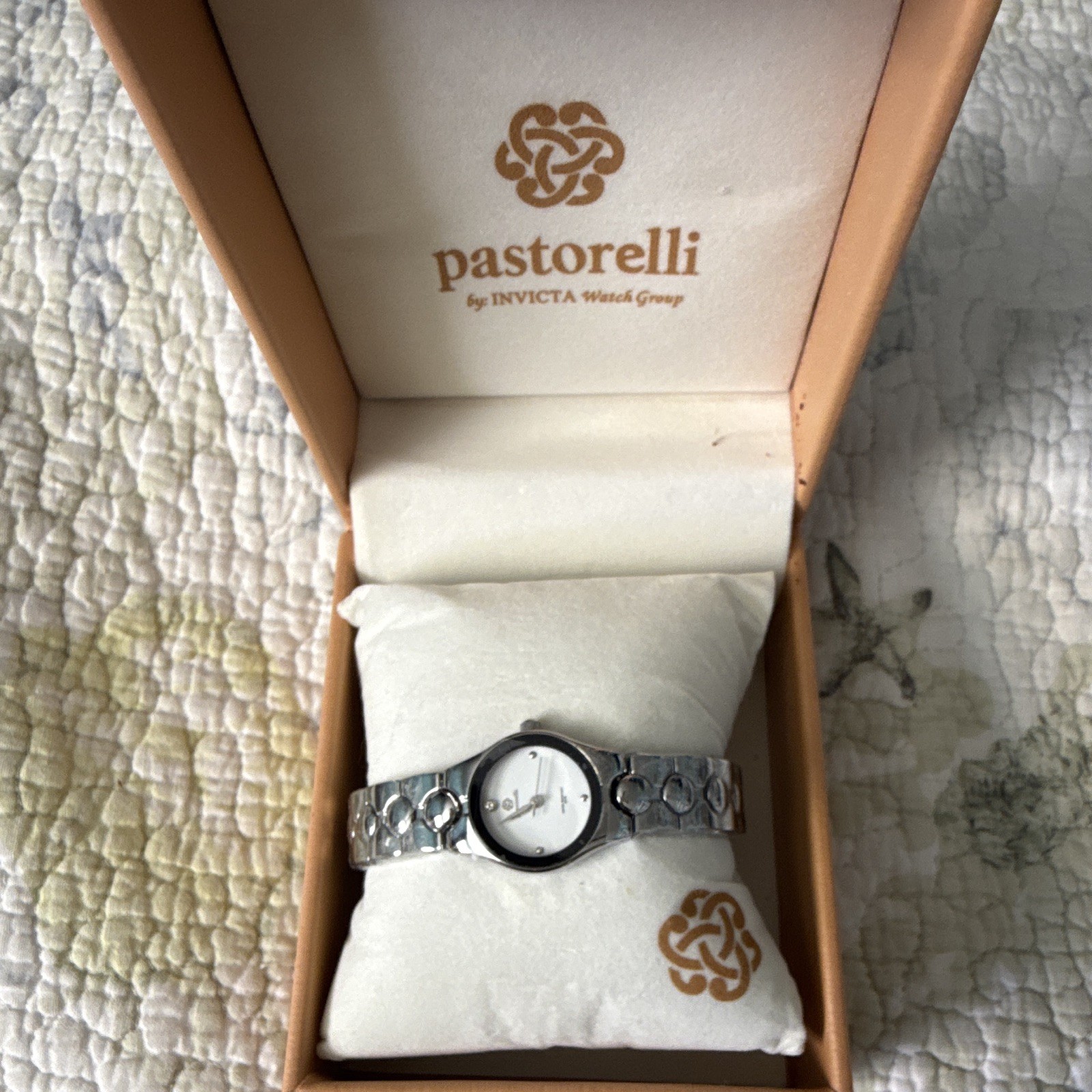 Pastorelli Quartz Analog Wristwatch Silver Bracelet White Dial w/ Box