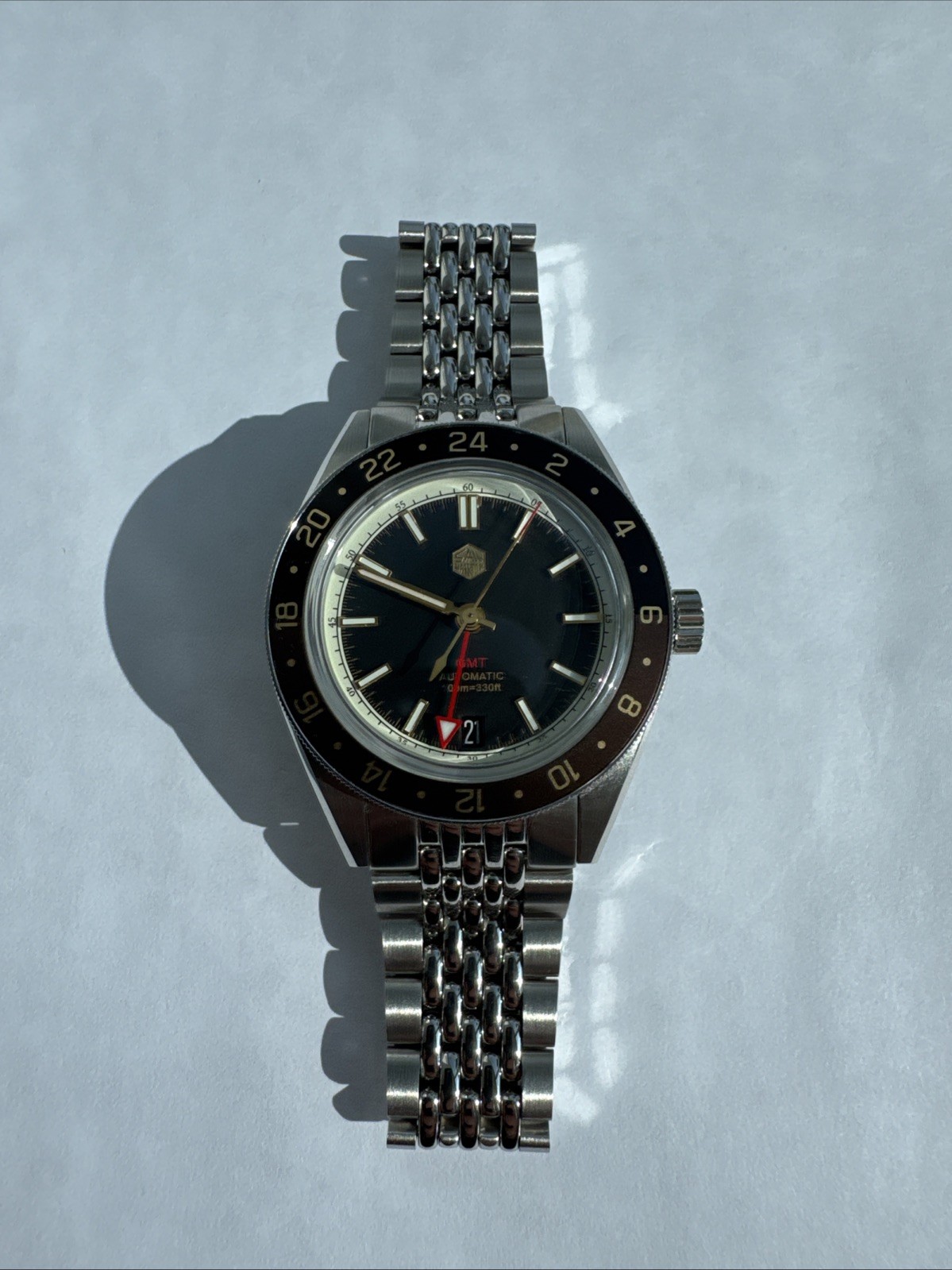 San Martin SN0116-G V4 GMT 39.5mm NH34 GMT Automatic Date Blk Dial 100m WR