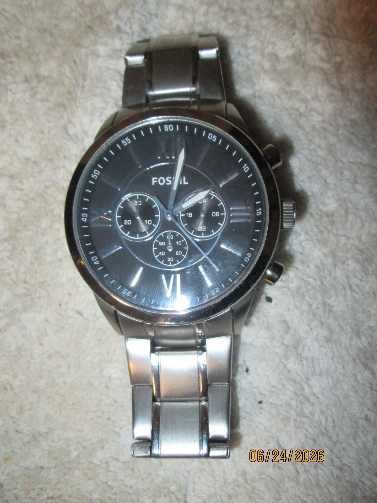 Fossil BQ1125IE Flynn Black Dial Stainless Steel Chronograph Men’s Watch