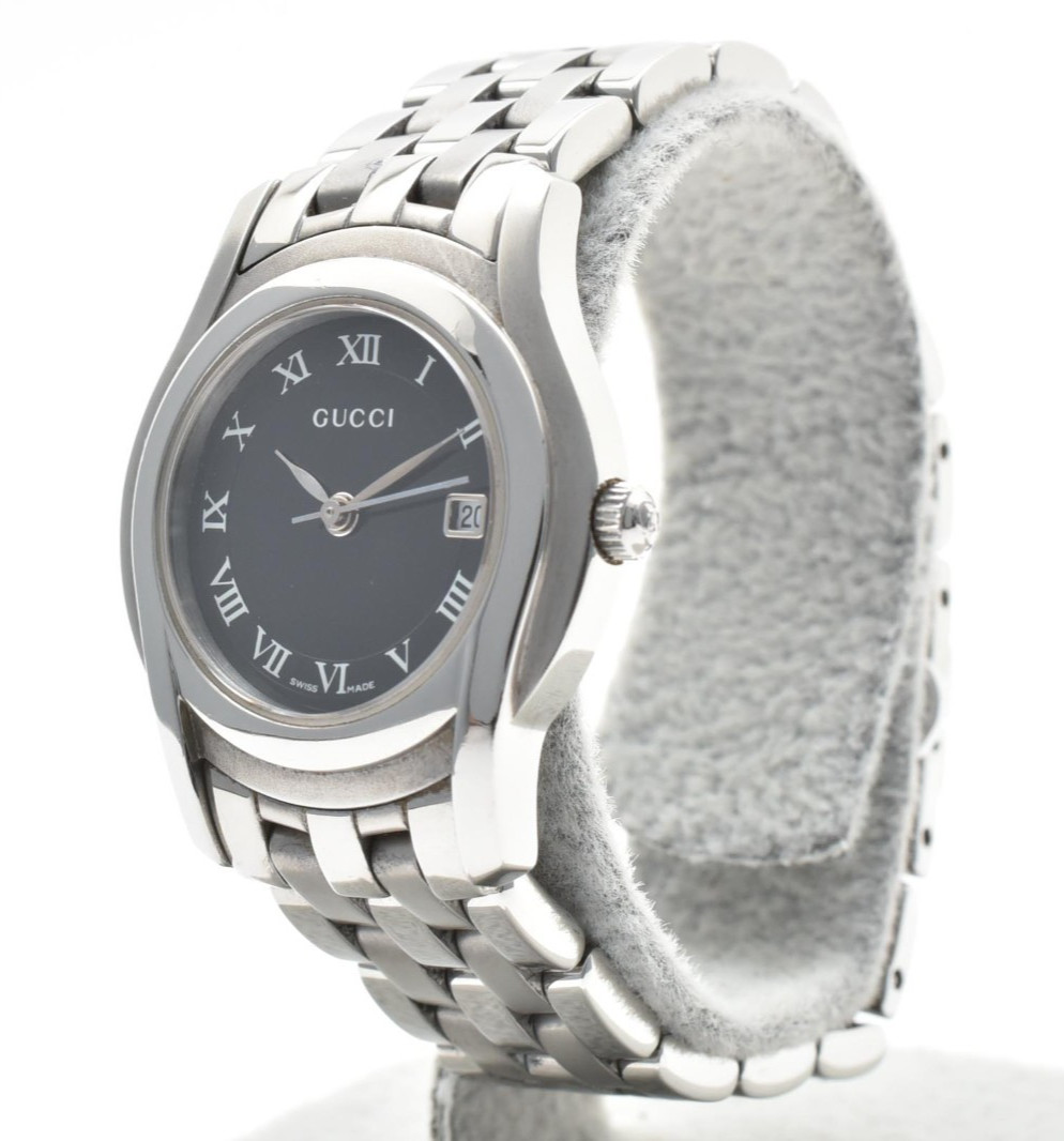 GUCCI 5500L Black Dial Stainless Steel Quartz Analog Roman Date Women’s Watch
