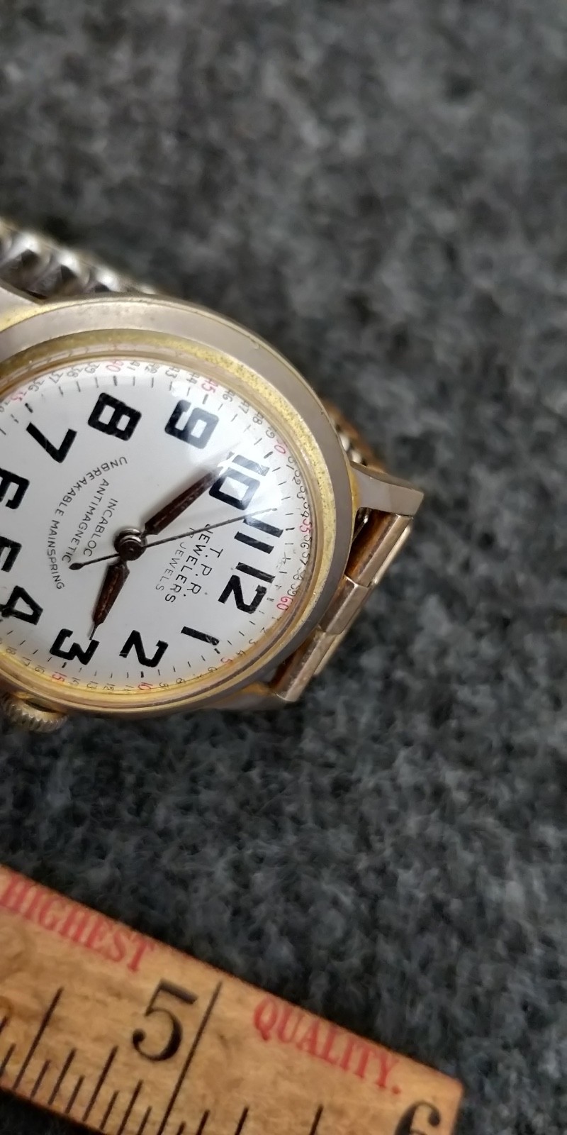 T.P.R Jewelers Wrist watch Incabloc Anti Magnetic seconds figures PARTS REPAIR