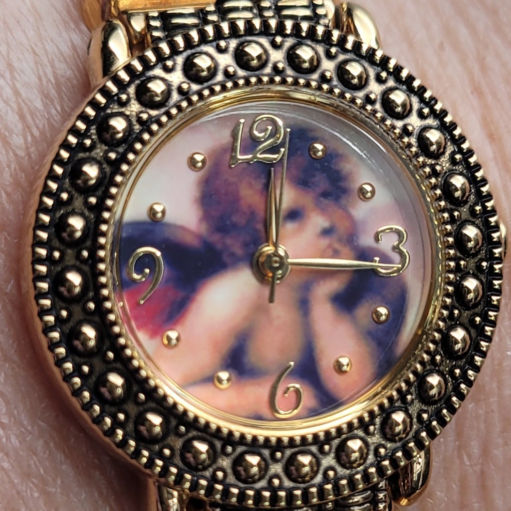 Vintage Whimsigoth Seiko SII Cherub Watch Celestial Angel Gold Tone Stretch 26mm