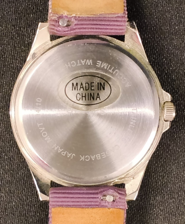 Accutime Silver/Pink Round Peace Sign Black Face Purple Unisex Watch Band #W5175