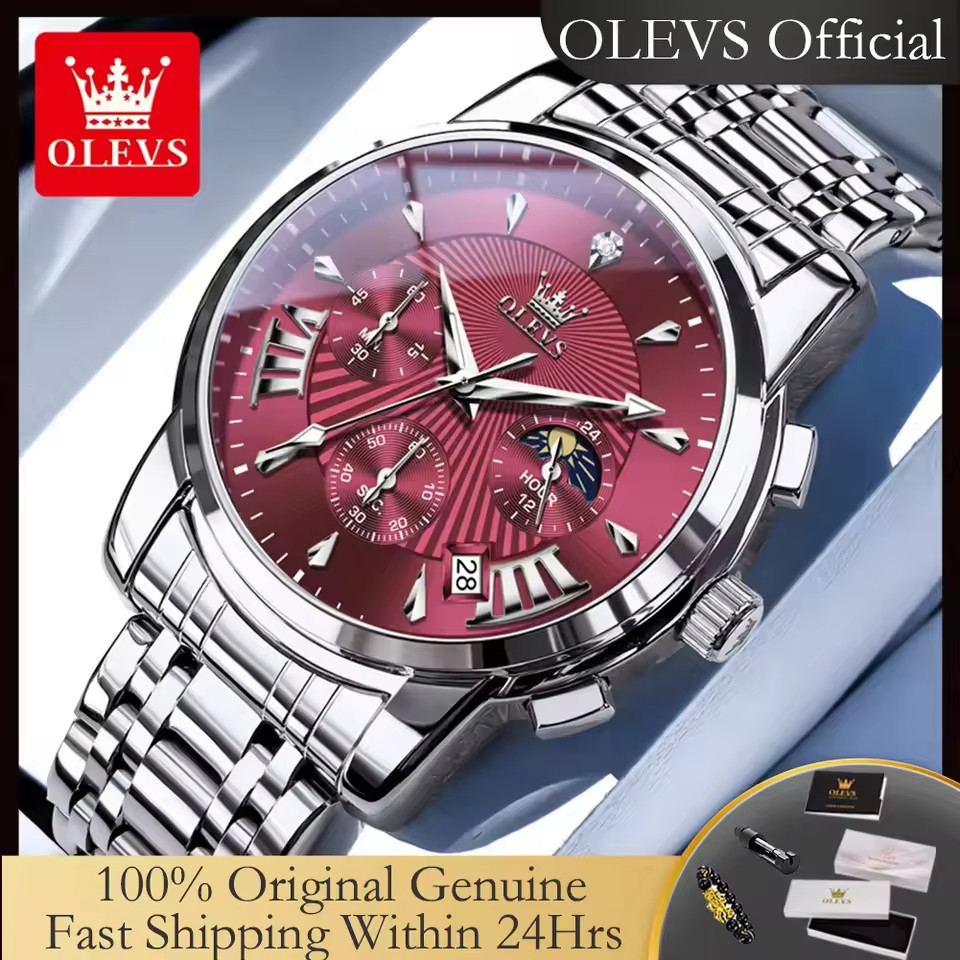 OLEVS 2892 Original Moon Phase Luminous Waterproof Quartz Watch For Men
