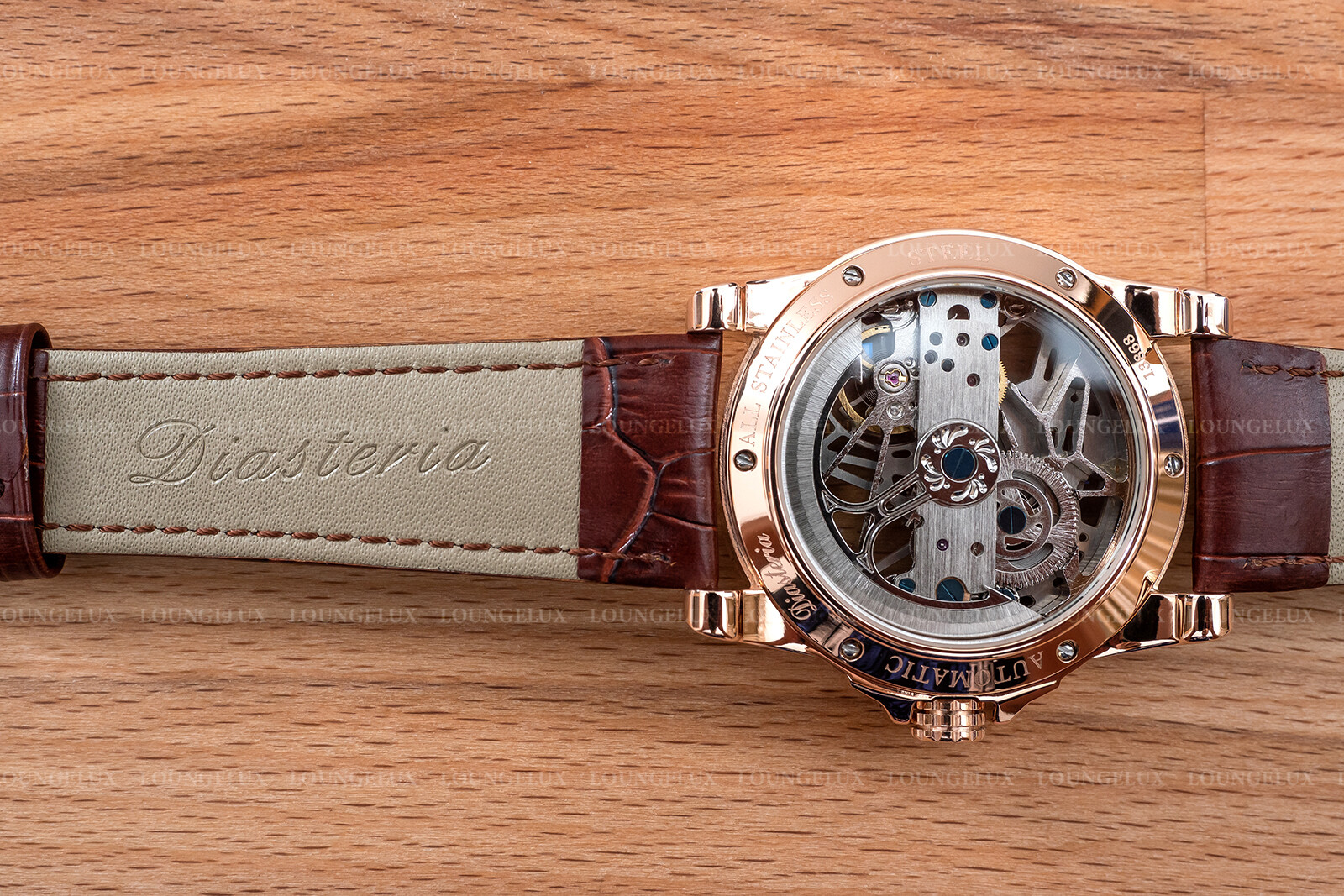 Mens Luxury Skeleton Automatic Mechanical Watch – Rose Gold White Dial Leather