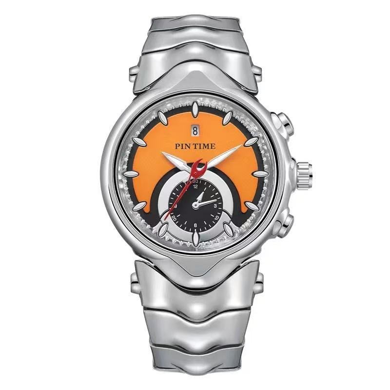 Men’s Orange Dial Fashion High-End Design Quartz Watch Non-Mechanical Sport