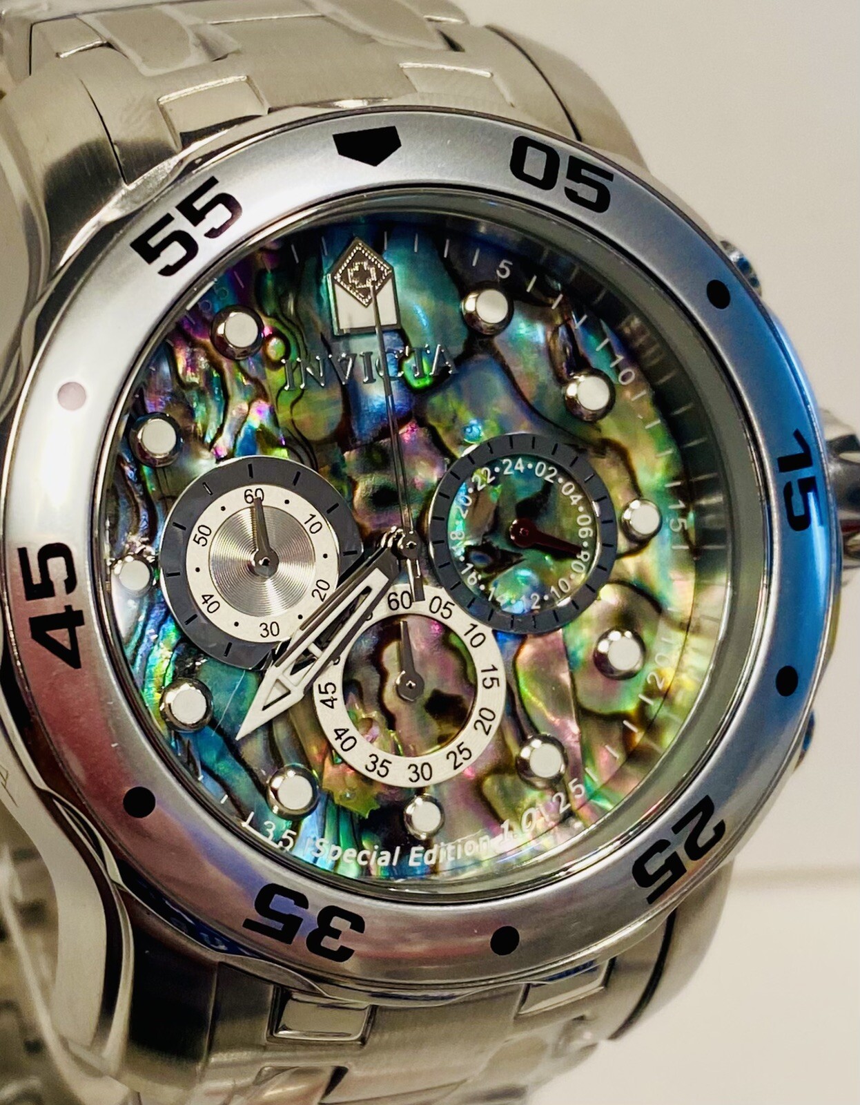 Invicta Abalone 48mm Pro Diver Scuba Chrono Silvertn Bracelet Quartz Mens Watch