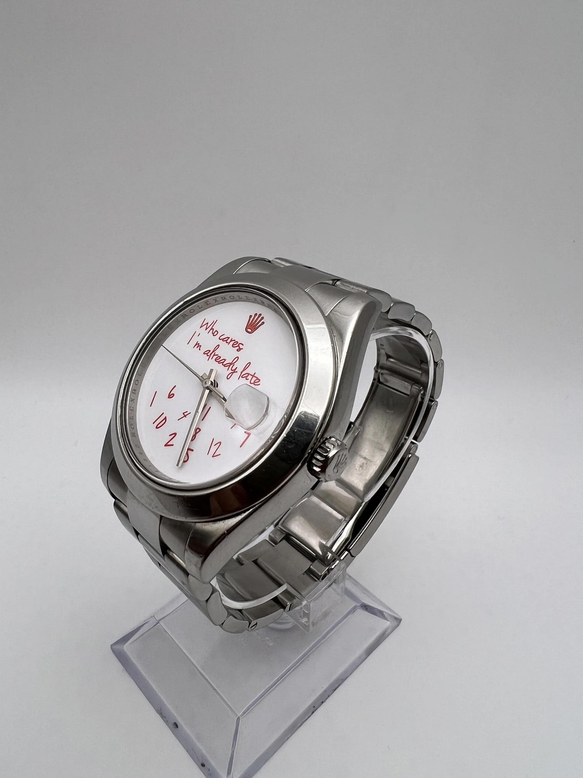 Rolex Datejust 41mm 116300 Custom Who Cares I’m Already Late Red Dial Papers