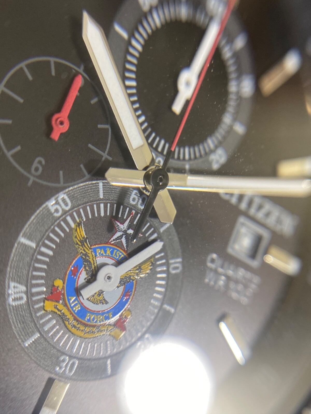 vintage Citizen PAF Pakistan Air Defense Force Quartz Chronograph Big Pilot Date