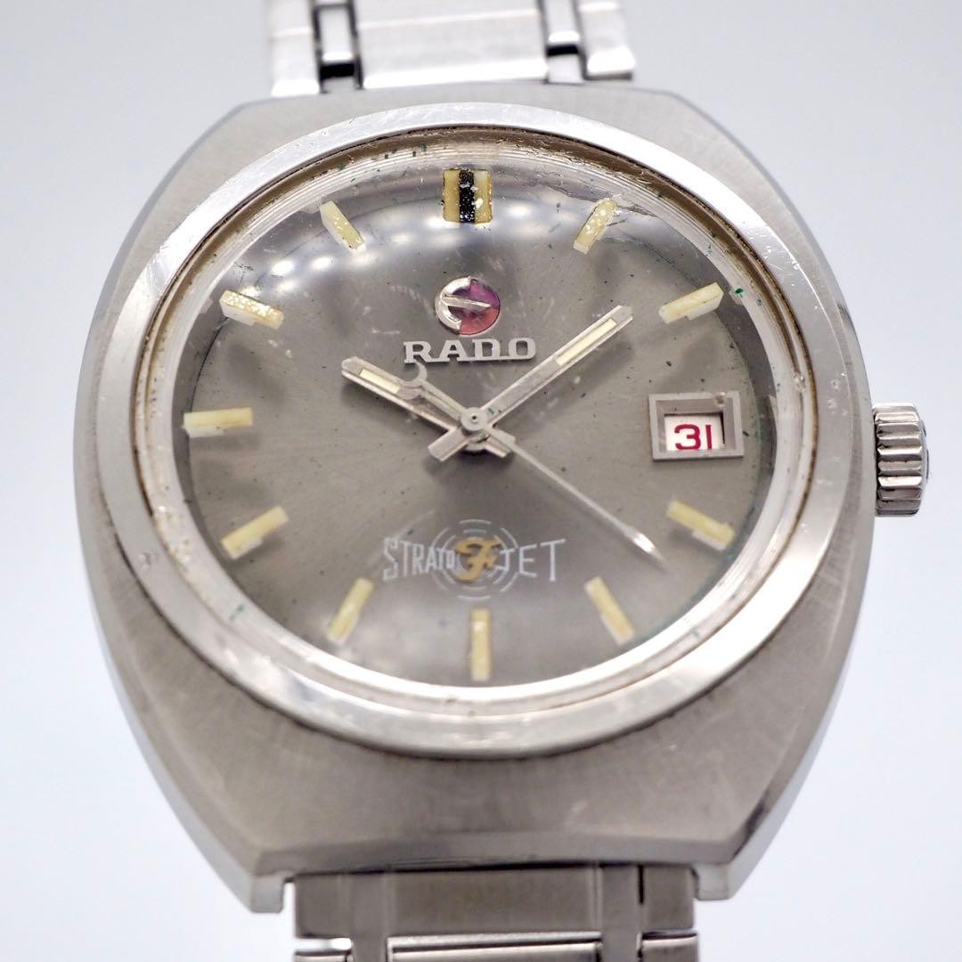 RADO Stratojet Automatic Date Watch Black Dial Wrist 18.5cm 7.3in Working Rare