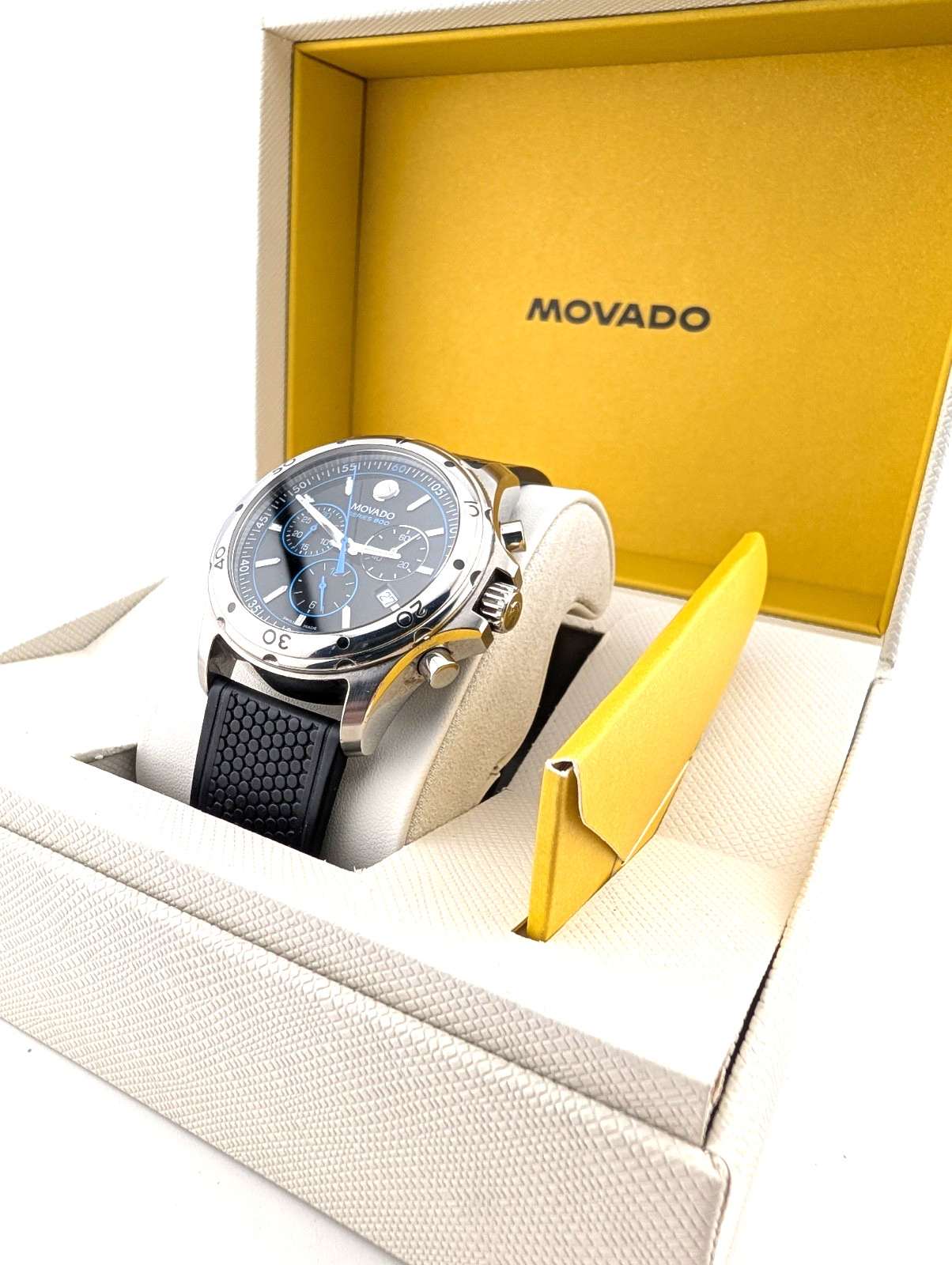 Movado Men’s Series 800 Chronograph Watch~Black Dial/Blue Accents; #14.1.14.1060