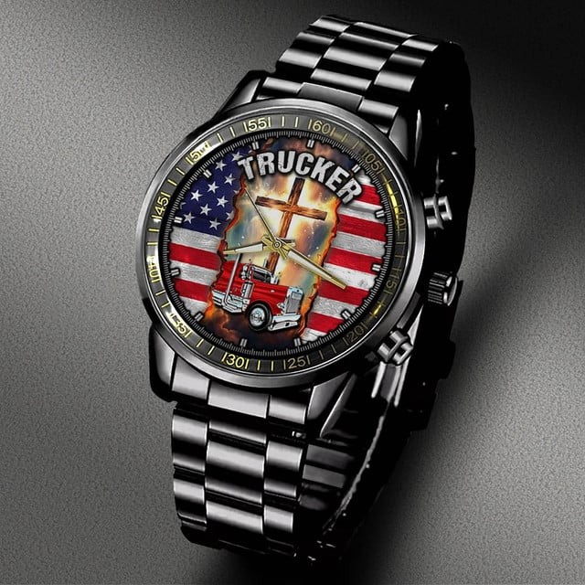 Proud Trucker Gift for Truck Drivers Custom Black Stainless Steel Watch