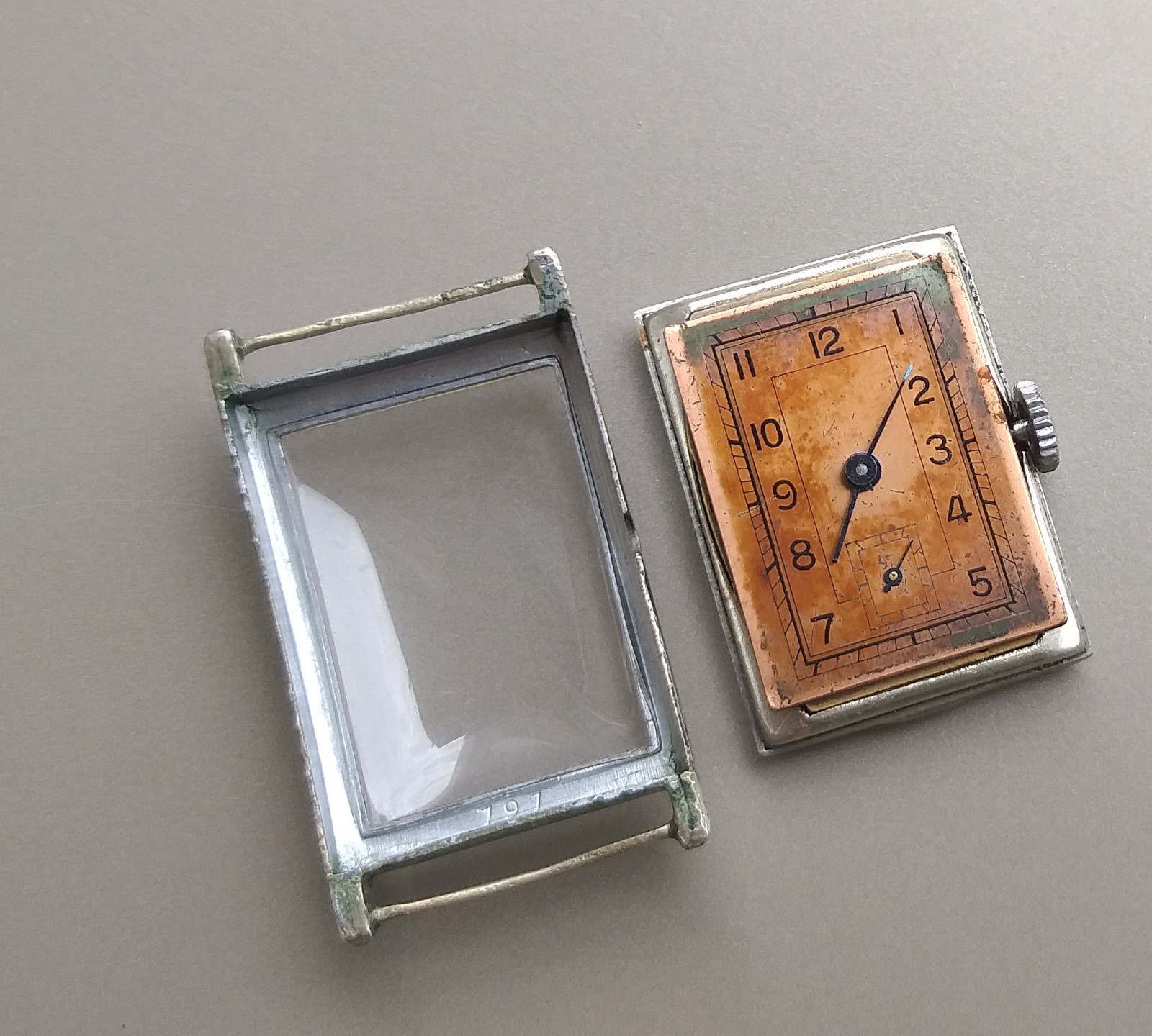Vintage 1930’s 1940’s WWII Era Rectangular Tank Watch Tropical Dial