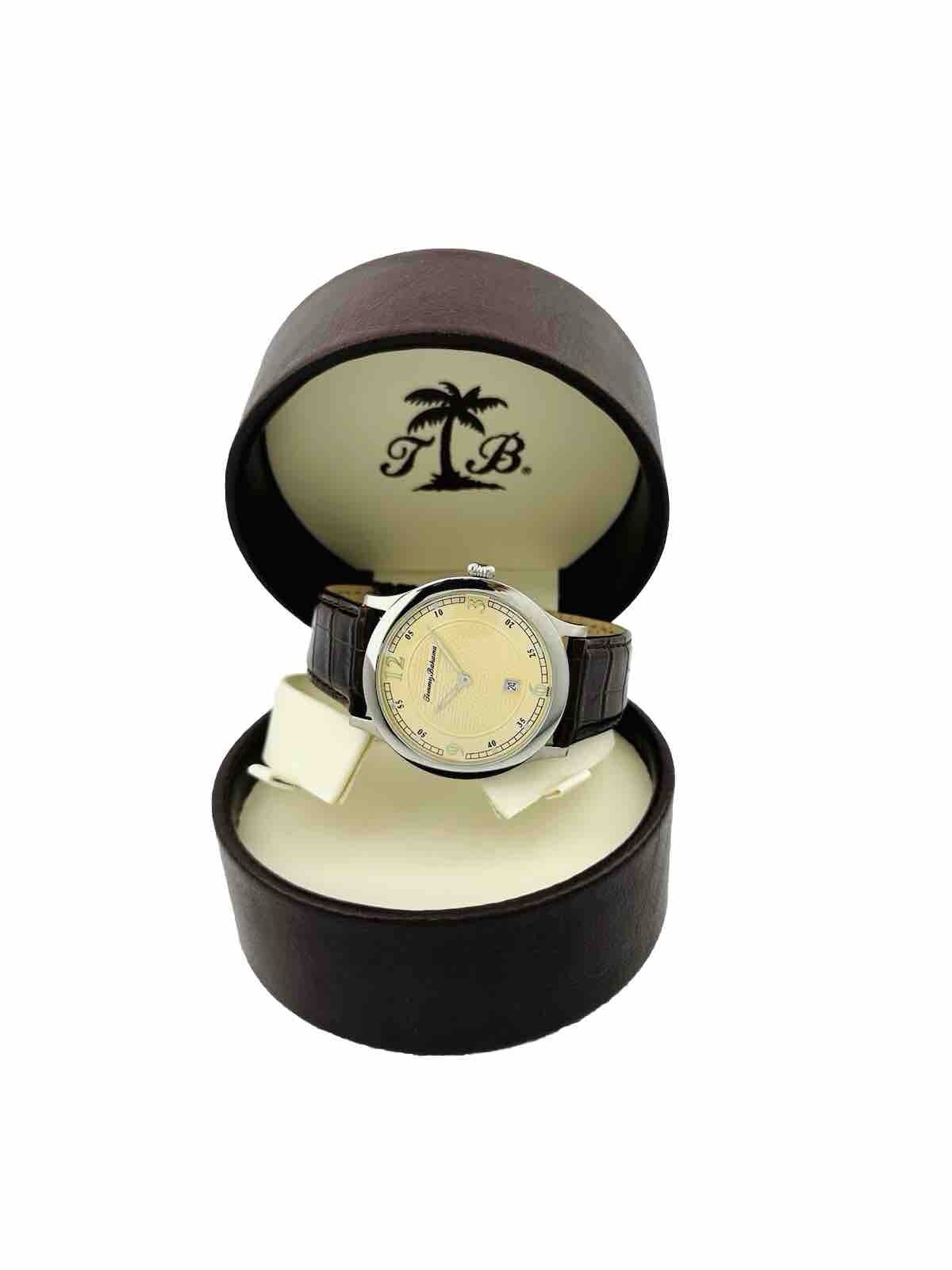Tommy Bahama TB1051 Pineapple Dial Brown Croco Texture Leather Ultra Slim Watch