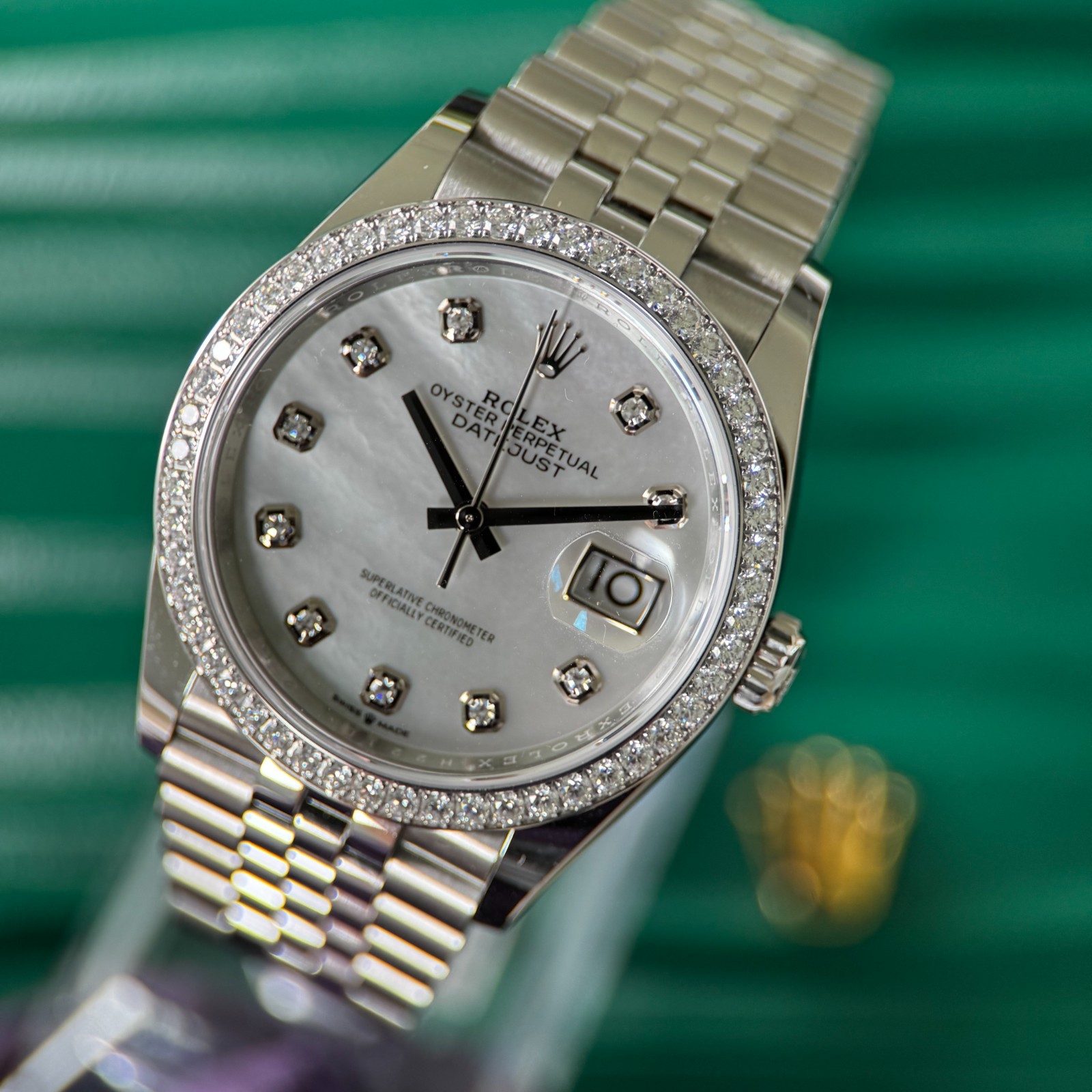 Rolex Datejust 36 -MOP Diamond Dial & Diamond Bezel Jubilee – Full Set 126284RBR