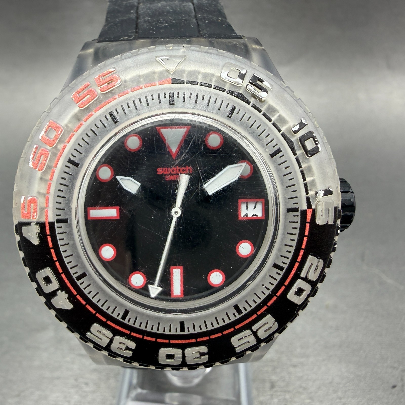 Swatch Scuba Libre Stormy watch Men 44mm Black Dial Clear Date SUUK400 New Batt