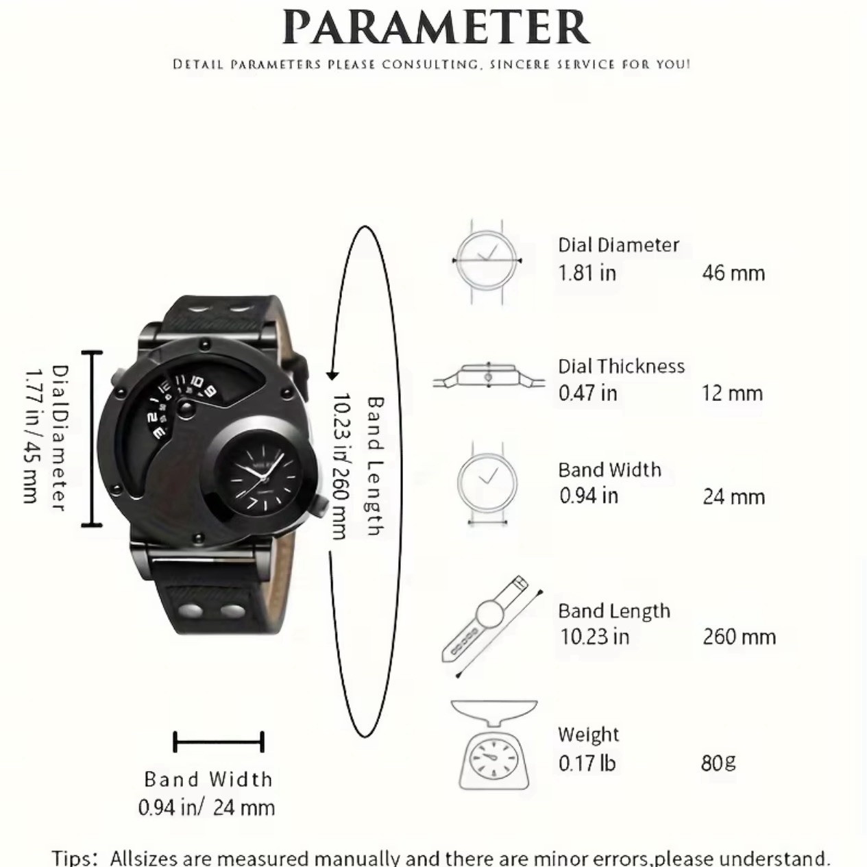 Curren men’s wristwatch, black dial, black leather band, chronograph, analog