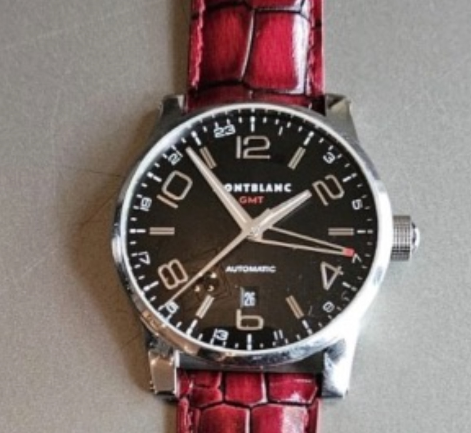 Montblanc Timewalker GMT Black+Red w/ Leather+Bonus Great Crocodile Print Strap!