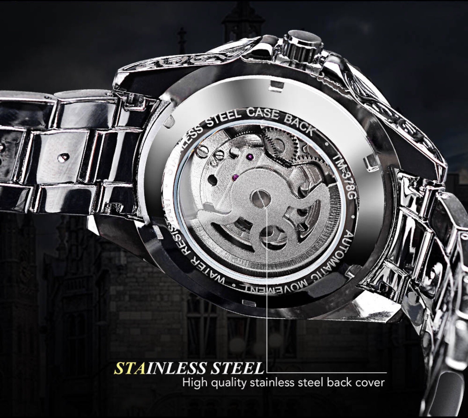 Forsining Skeleton Carved Tourbillon Mechanical Watches Moon Dial Mens Watch