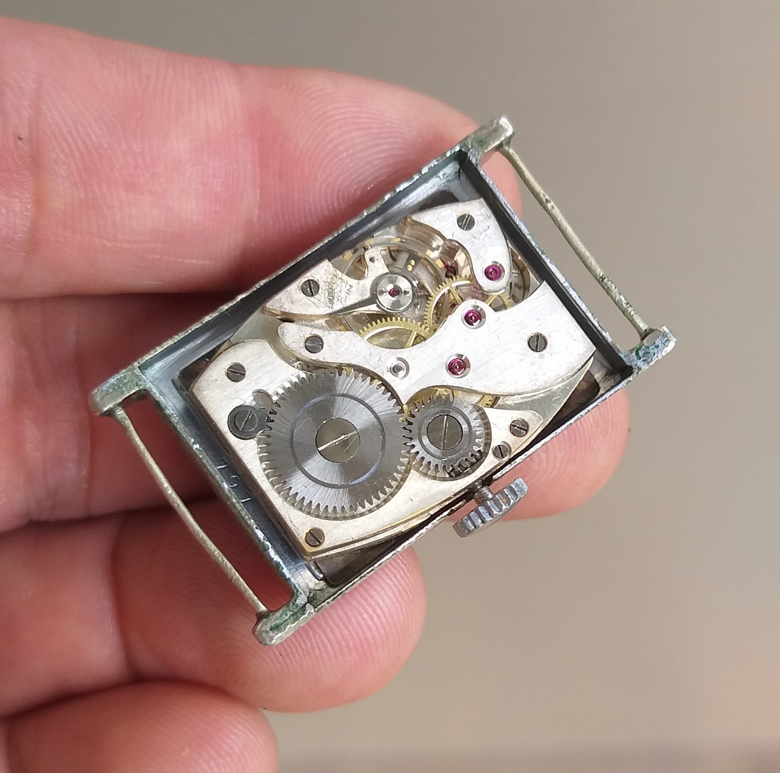 Vintage 1930’s 1940’s WWII Era Rectangular Tank Watch Tropical Dial