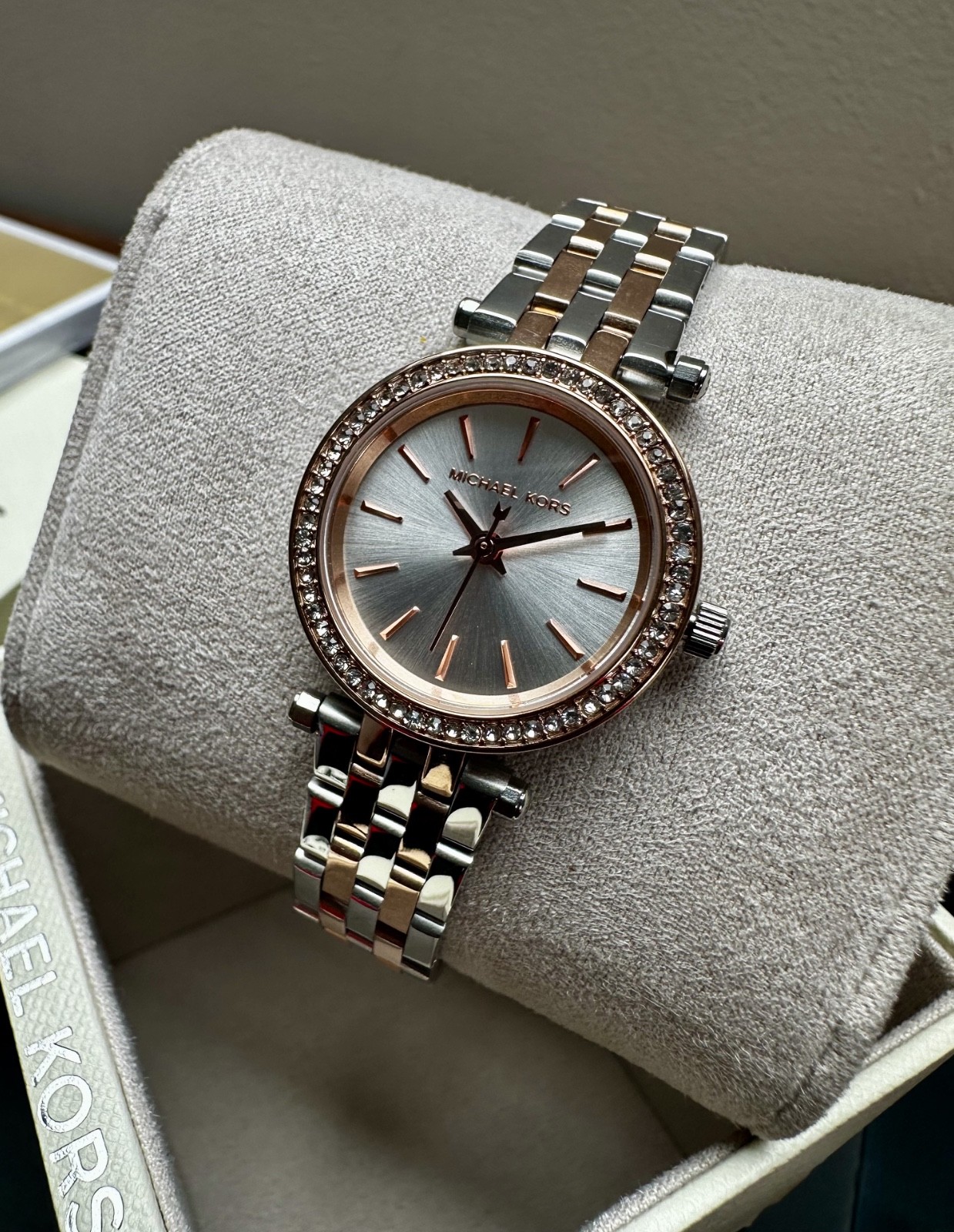 Ladies Michael Kors Diamond Darci Silver & Gold 26mm Small Bracelet Watch MK3298