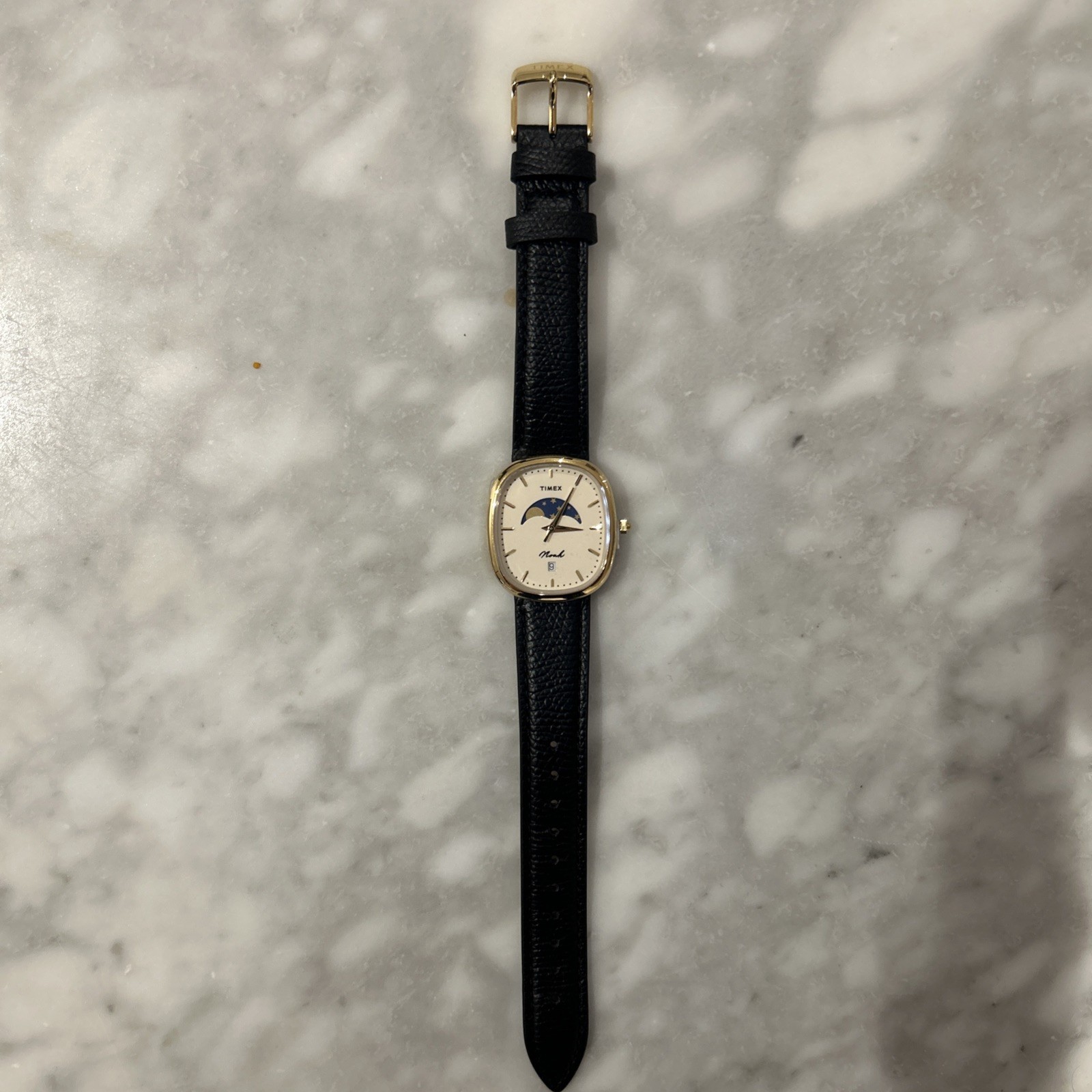 Timex X Noah Oval Moon Phase Black Leather Strap Gold Stainless Steel Case