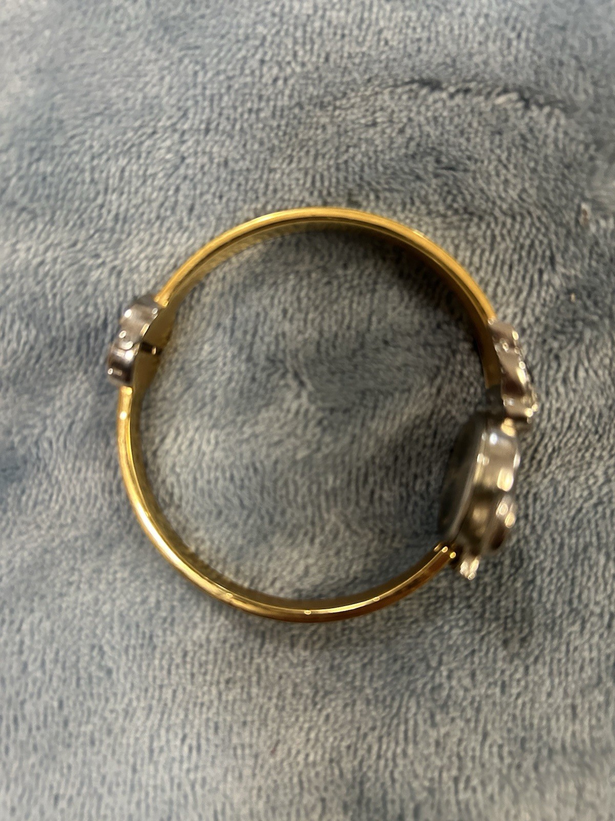 Avon Cat Watch Women Silver Gold Tone Hinged Cuff New Battery 6/8” Case~see Pics