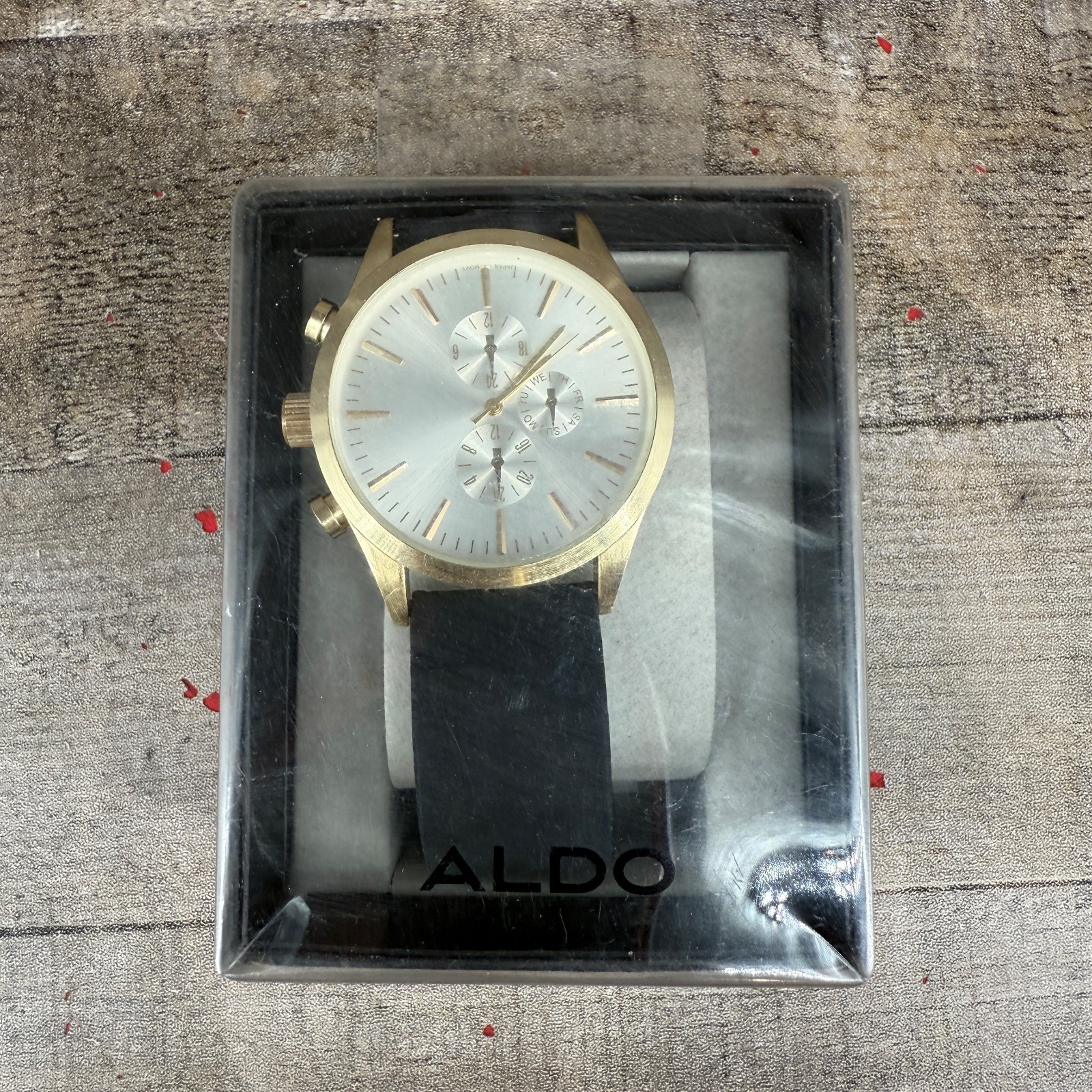 Aldo Mens Watch Gold Tone Black Rubber Strap Needs Repair