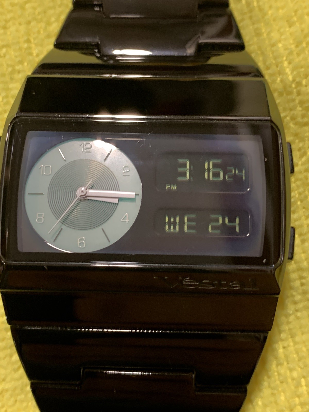 Vintage Vestal Mens Black Ceramic Monte Carlo Watch Analog Digital Runs Perfect