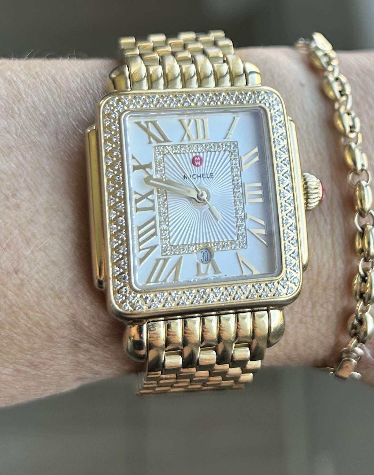 Michele Deco Madison Mini Diamond 18K Gold-Plated Watch MWW06D000173