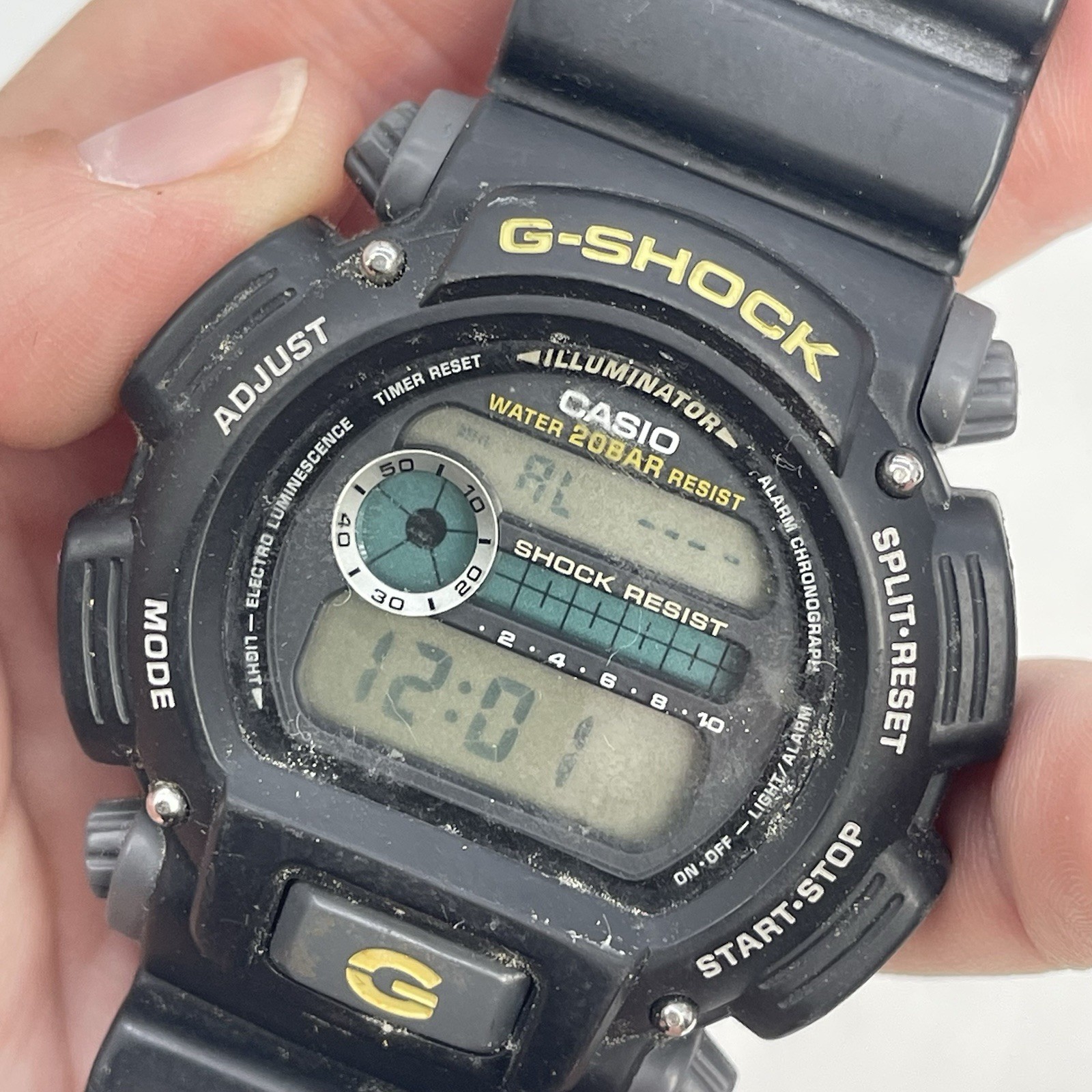 Casio G-Shock DW-9052 Watch Men 47mm Digital Black & Yellow Round JK Working