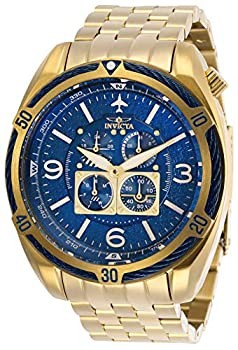 [B1R] Invicta Men’s Aviator Gold Tone Steel Quartz Blue Watch 28089 [r5w]