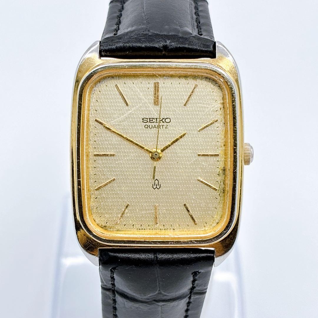 Linen Style SEIKO 6431 5080 1983 Model Square Gold