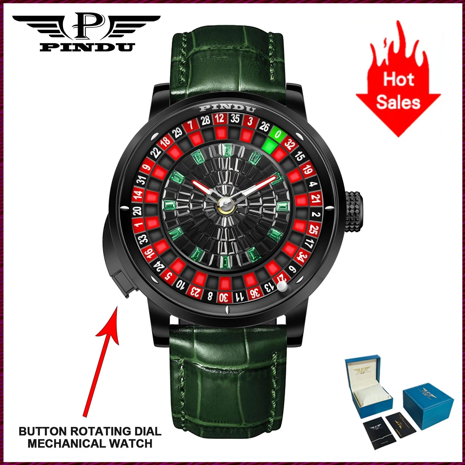 🔥USA🔥PINDU Men’s Automatic Watch 5ATM Casino Tourbillon Rotating Roulette