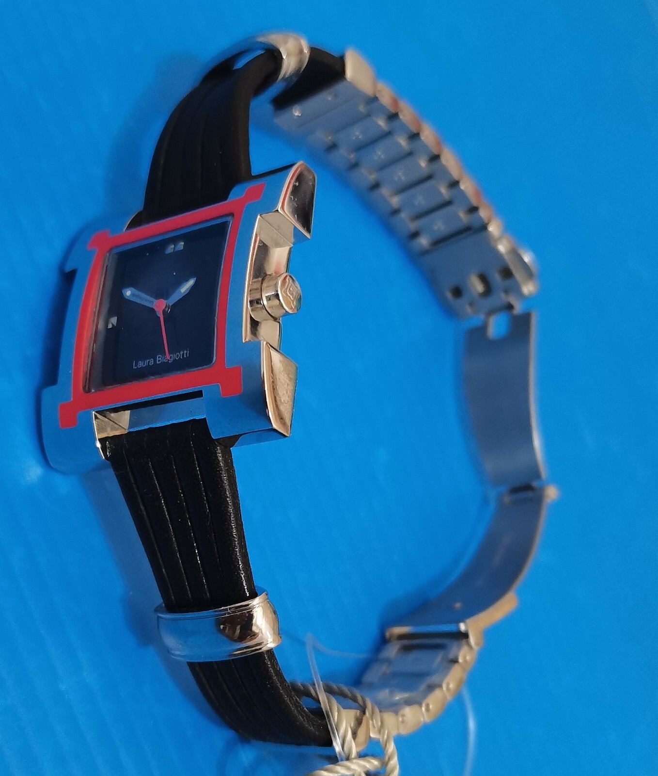 laura biagiotti watch swiss case square steel only time, full black