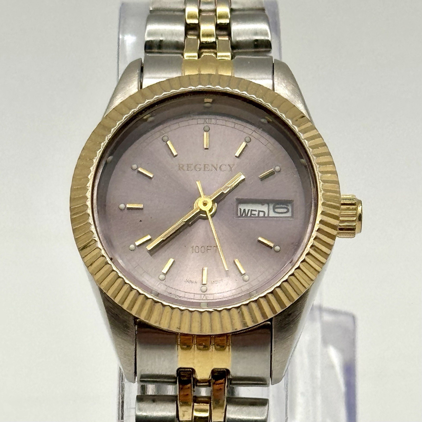 Regency Womens Watch Two Tone Gold & Silver With Purple Dial Date Vintage Quartz