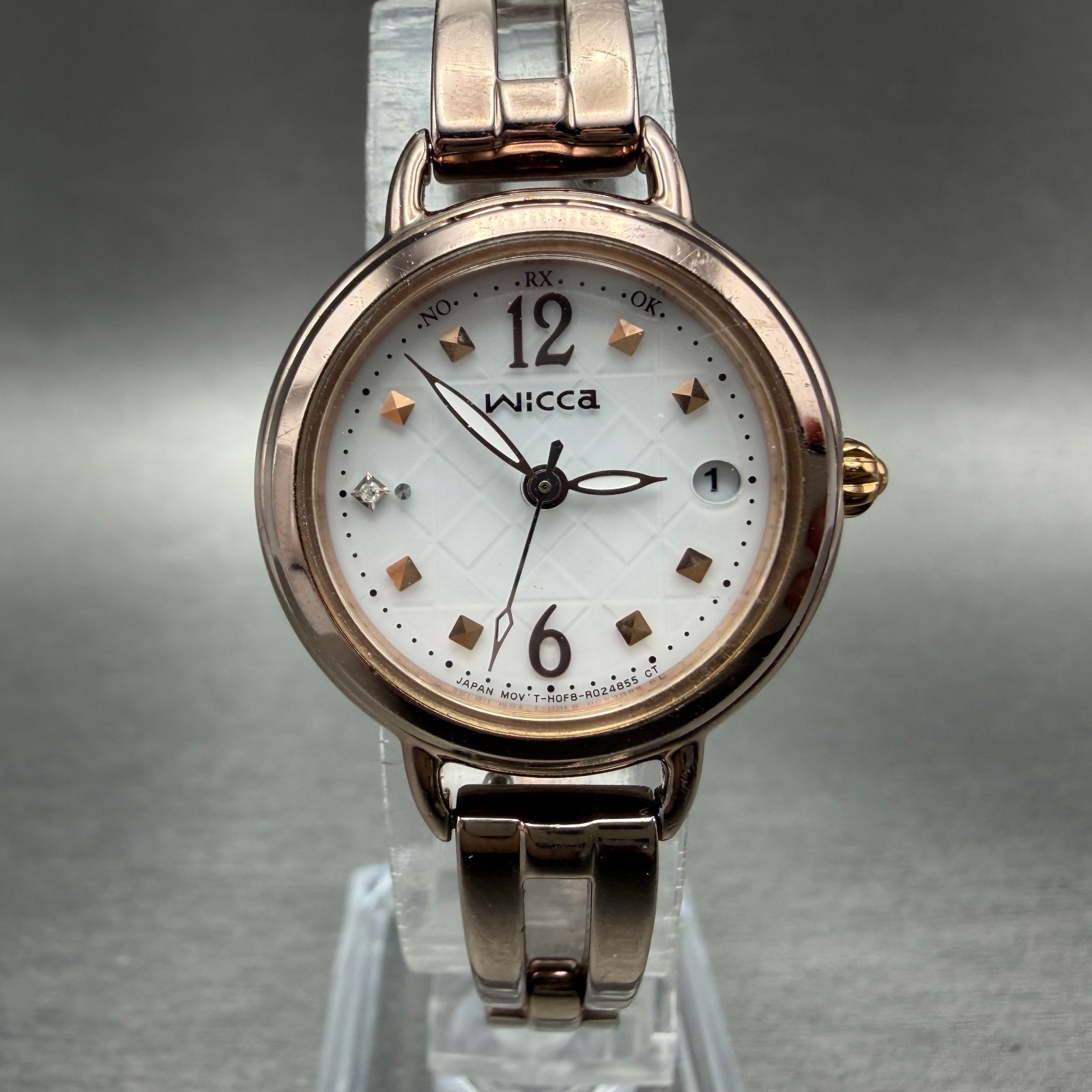 Citizen Wicca Watch Women 26mm White Dial Rose Gold Tone Date Solar Round Runs