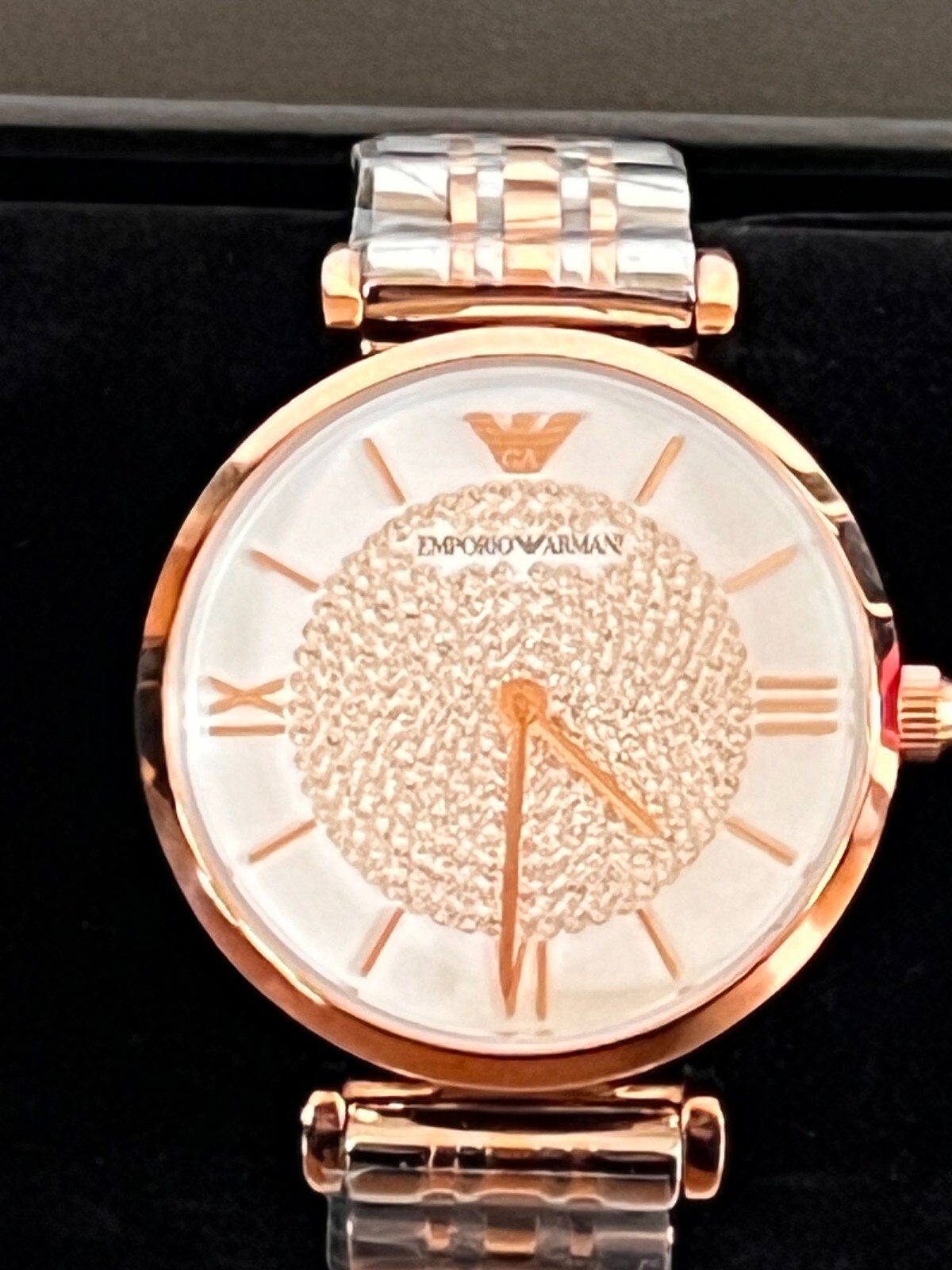 EMPORIO ARMANI AR1926 Crystal Pave Dial Two-tone S/Steel Ladies Watch BNIB $395