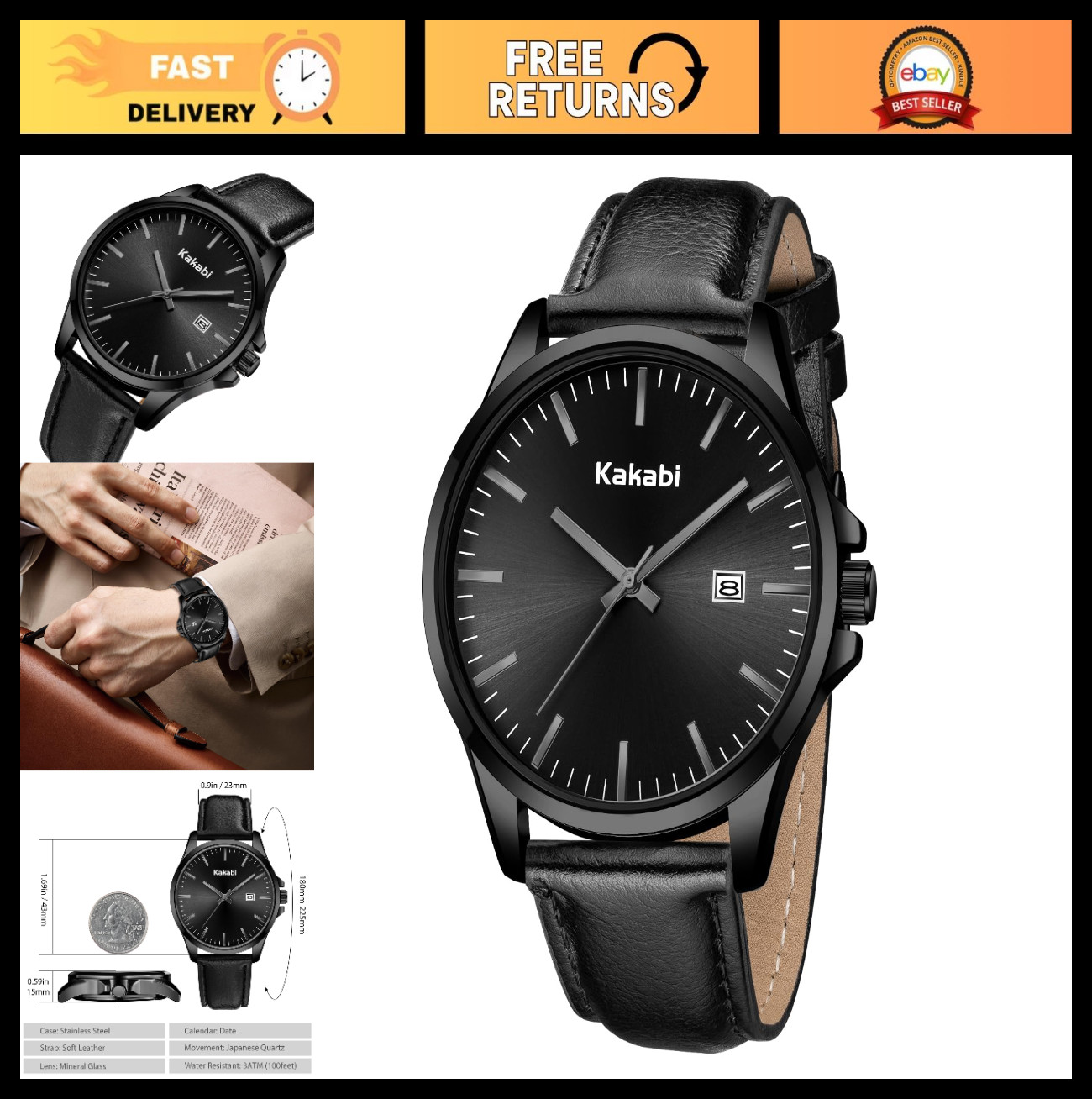 Stylish Minimalist Men’s Leather Strap Watch, Classic Analog Quartz, Waterproof