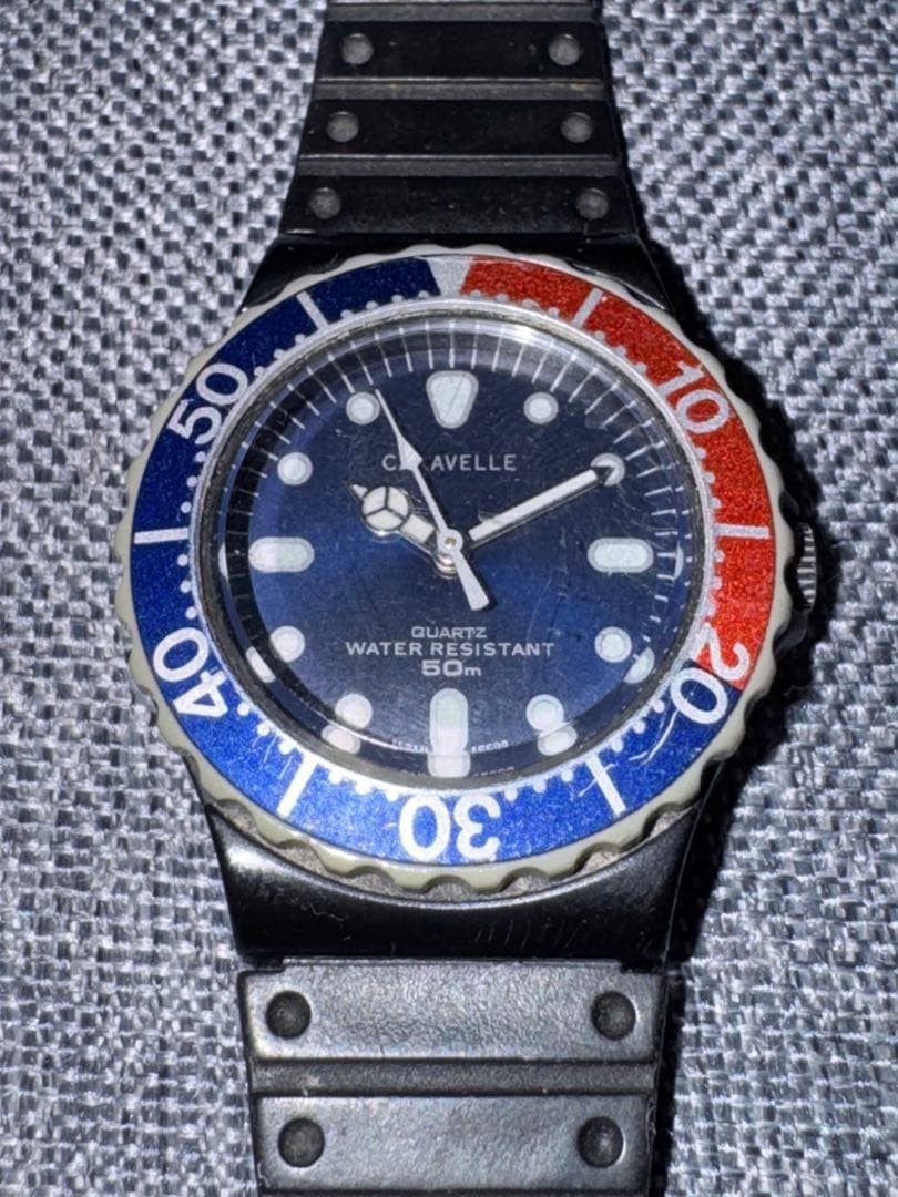 BULOVA Caravelle Pepsi Bezel Quartz Watch Red Blue Resin Band Japan