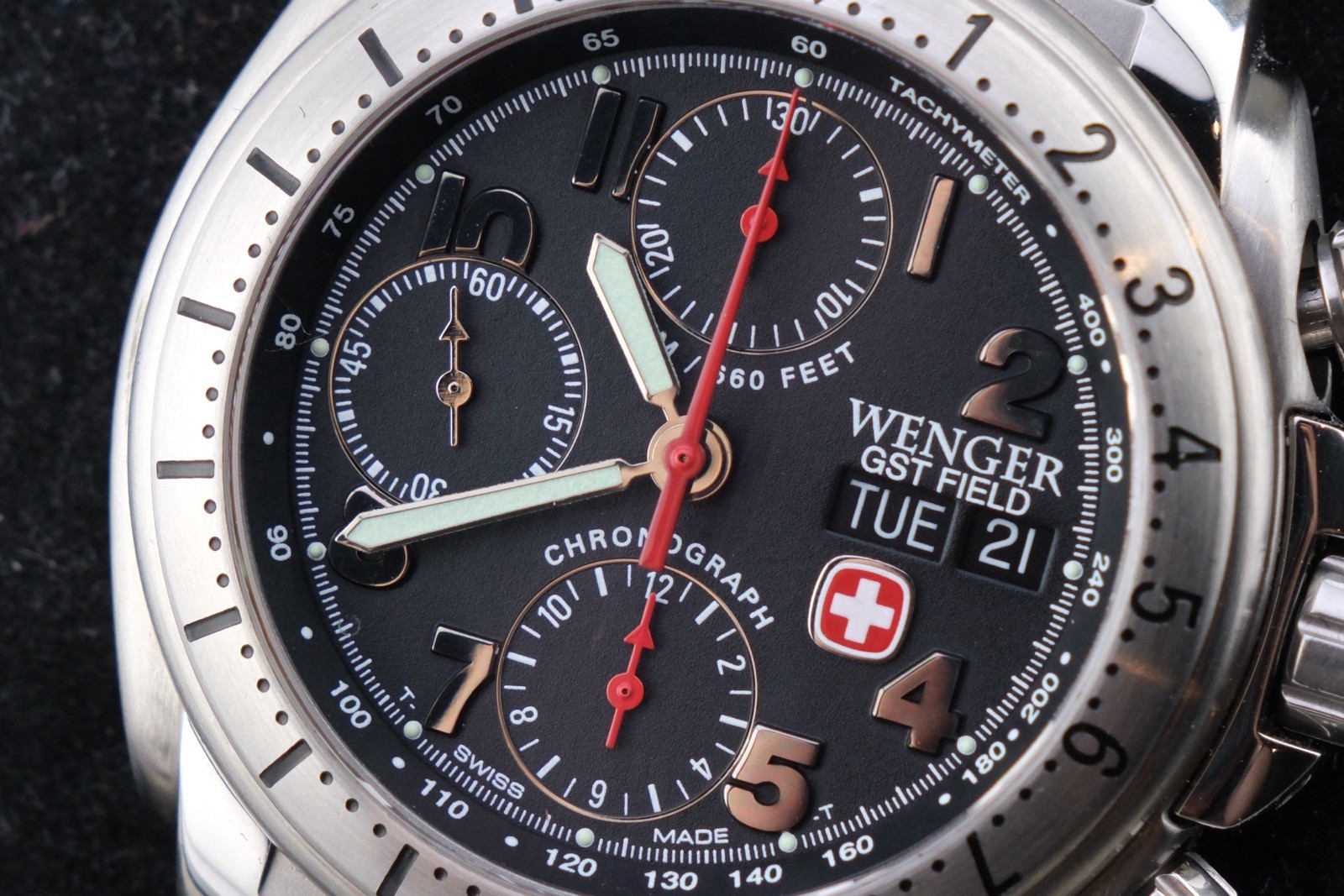 WENGER GST Field Swiss Army CHRONOGRAPH 200m AUTOMATIC Watch MINT Ref 674.0646