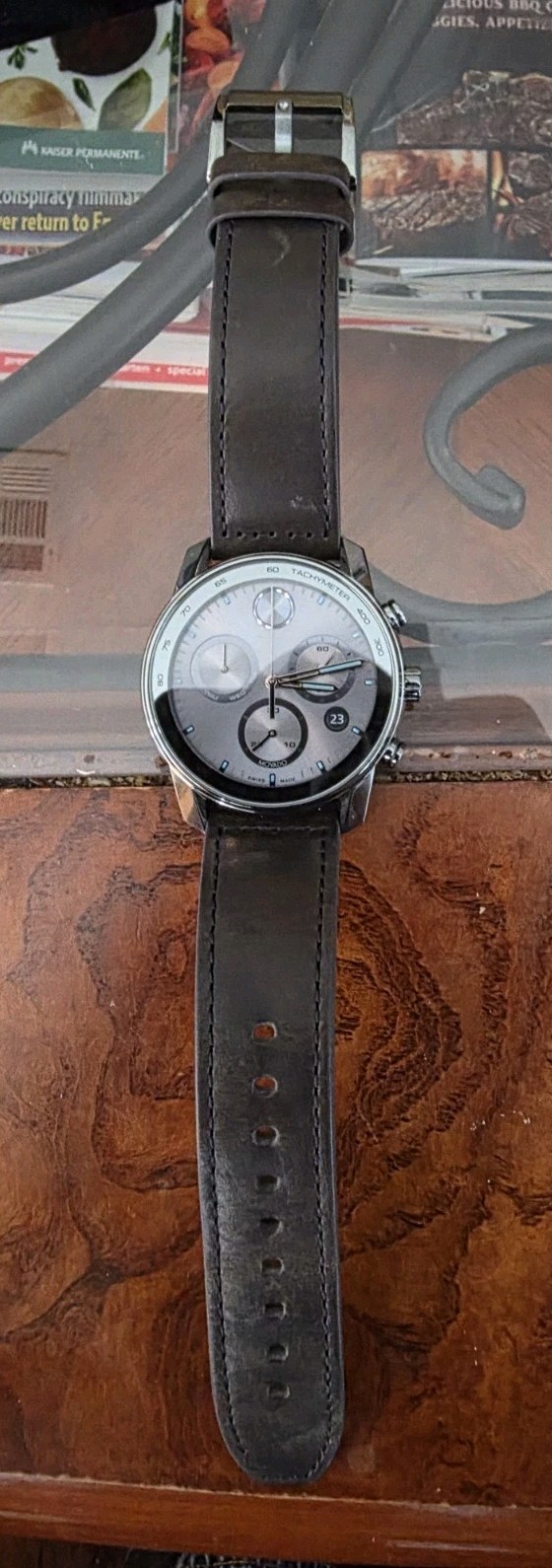 Movado Bold Verso Chronograph Quartz Gray Dial Leather Strap Men’s Watch 3600909