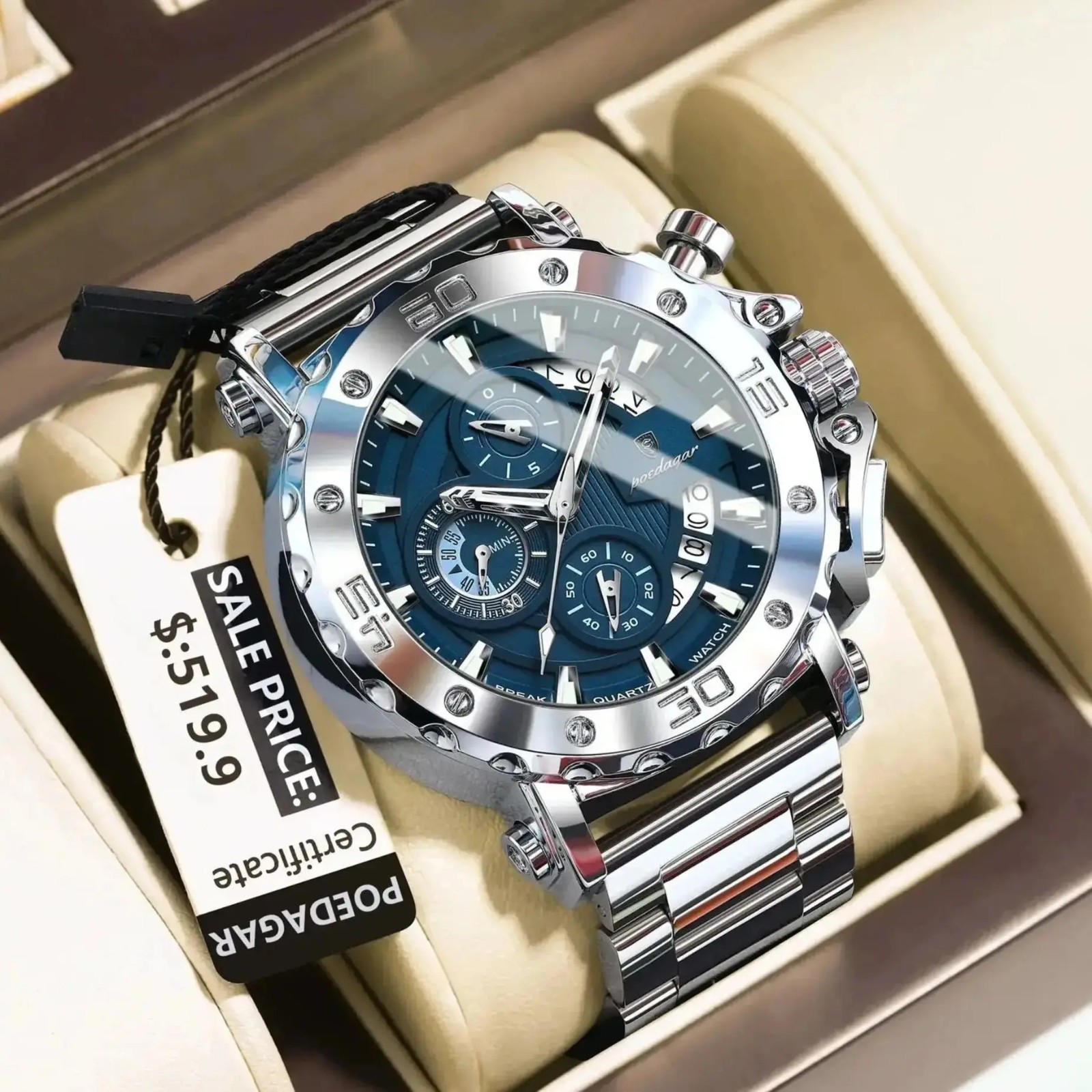 Silver Luxury Waterproof Numberless Calendar Stainless Steel Men Quartz Watches