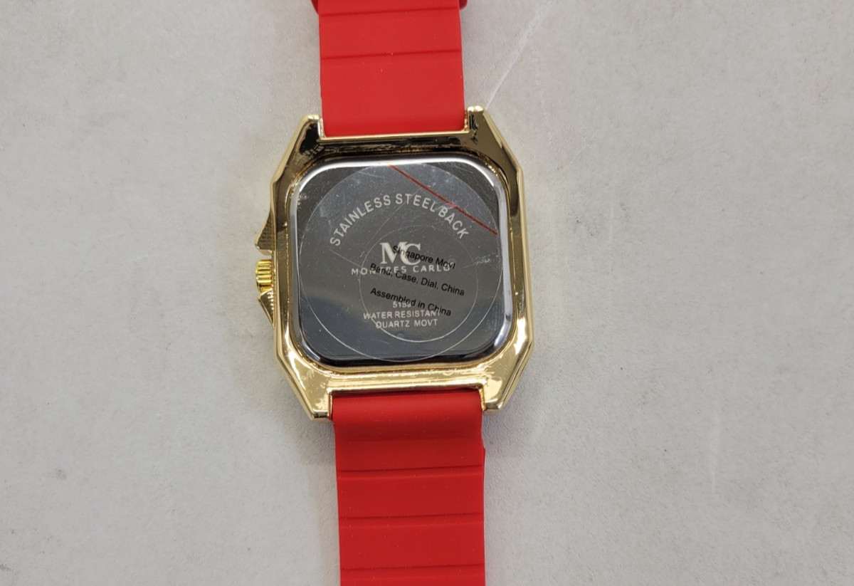 Montres Carlo Men’s 53mm Big Face Quartz Watch Red Silicone Band – Model 51594