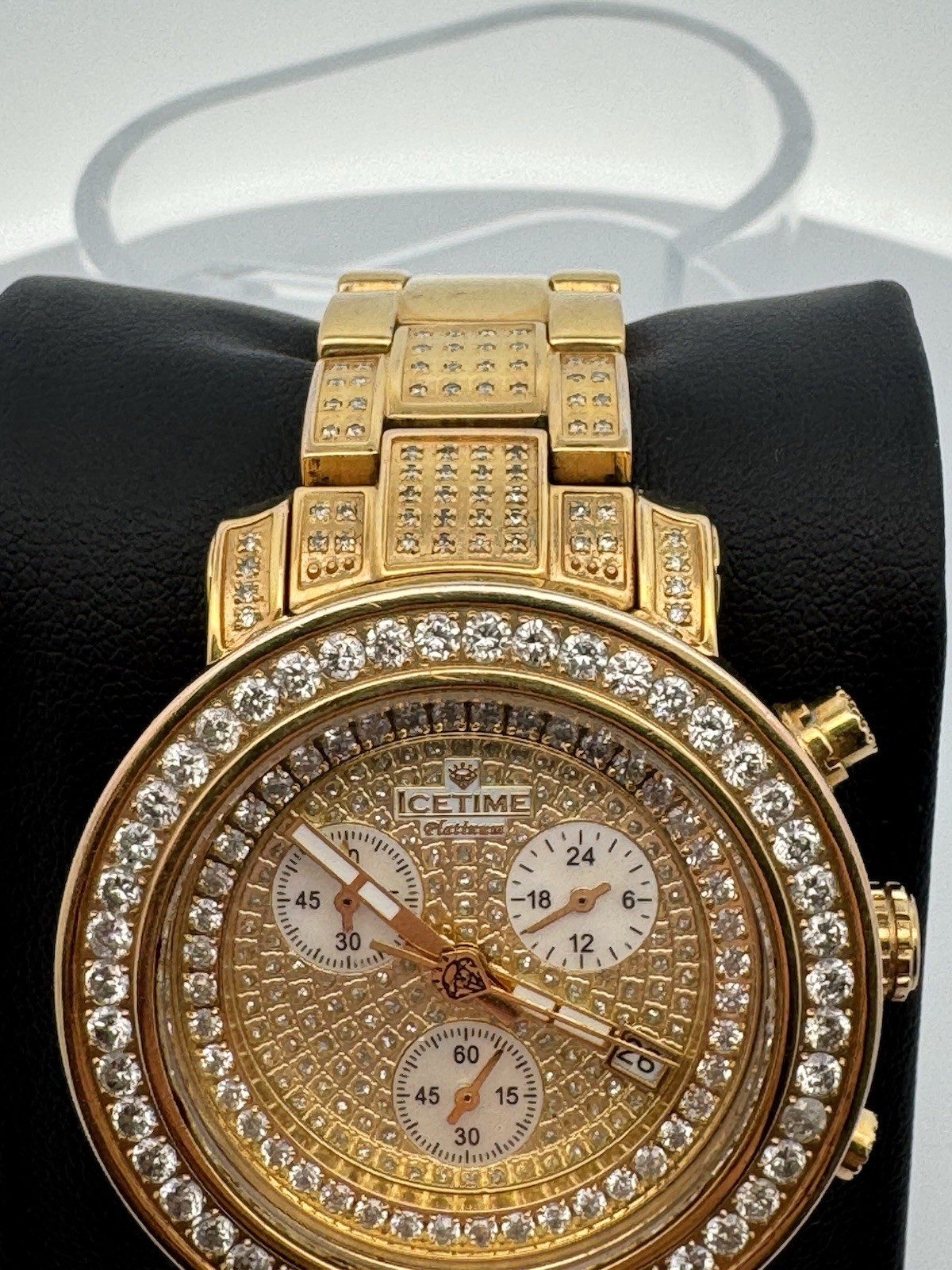 ICETIME Ladies Wrist Watch Gold Icetime Platinum Diamond 37mm Case